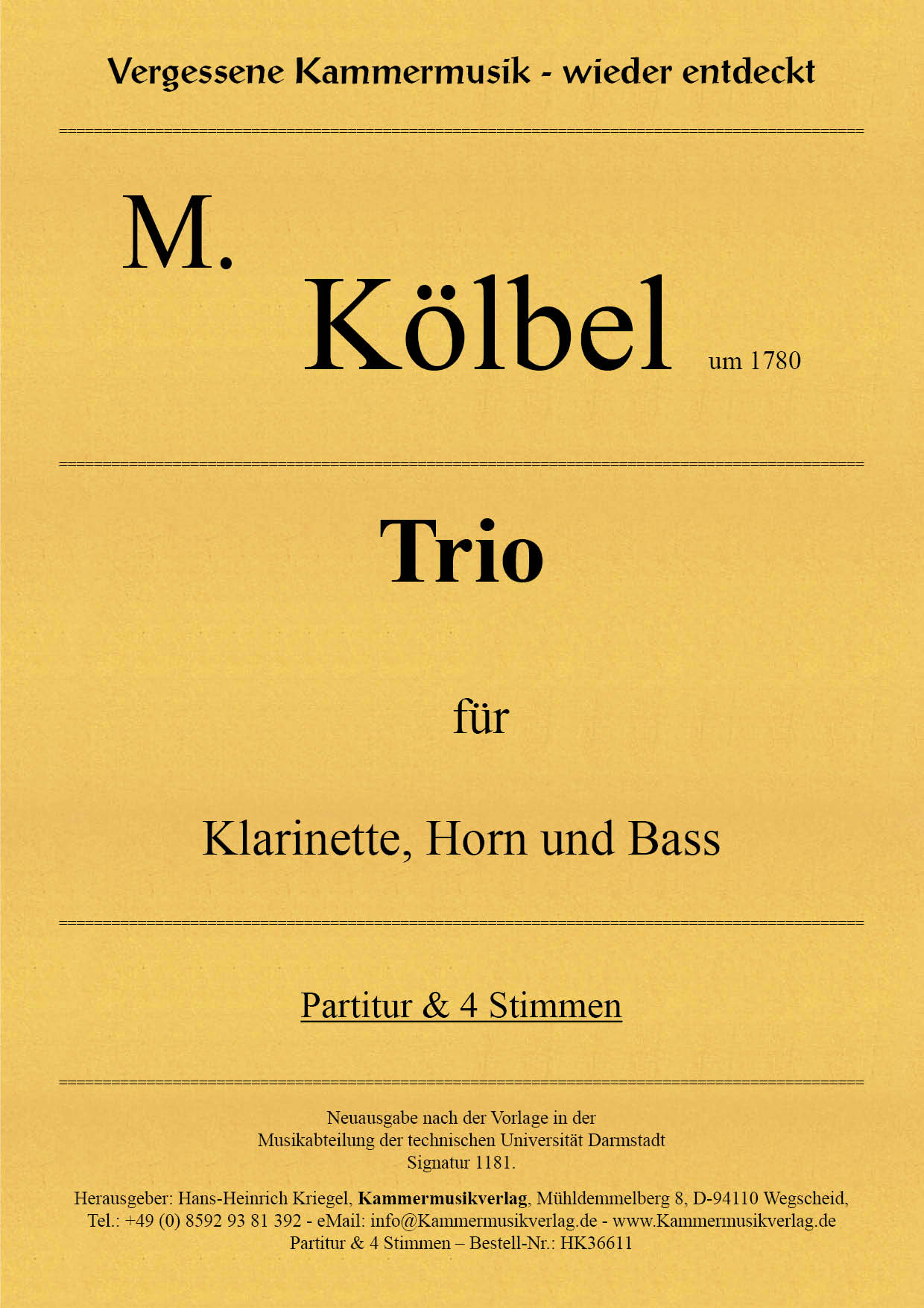 HK31181-Kolbel-Trio-D-Dur__Titelgrafik Kölbel, M. – Trio für Klarinette, Horn und Bass