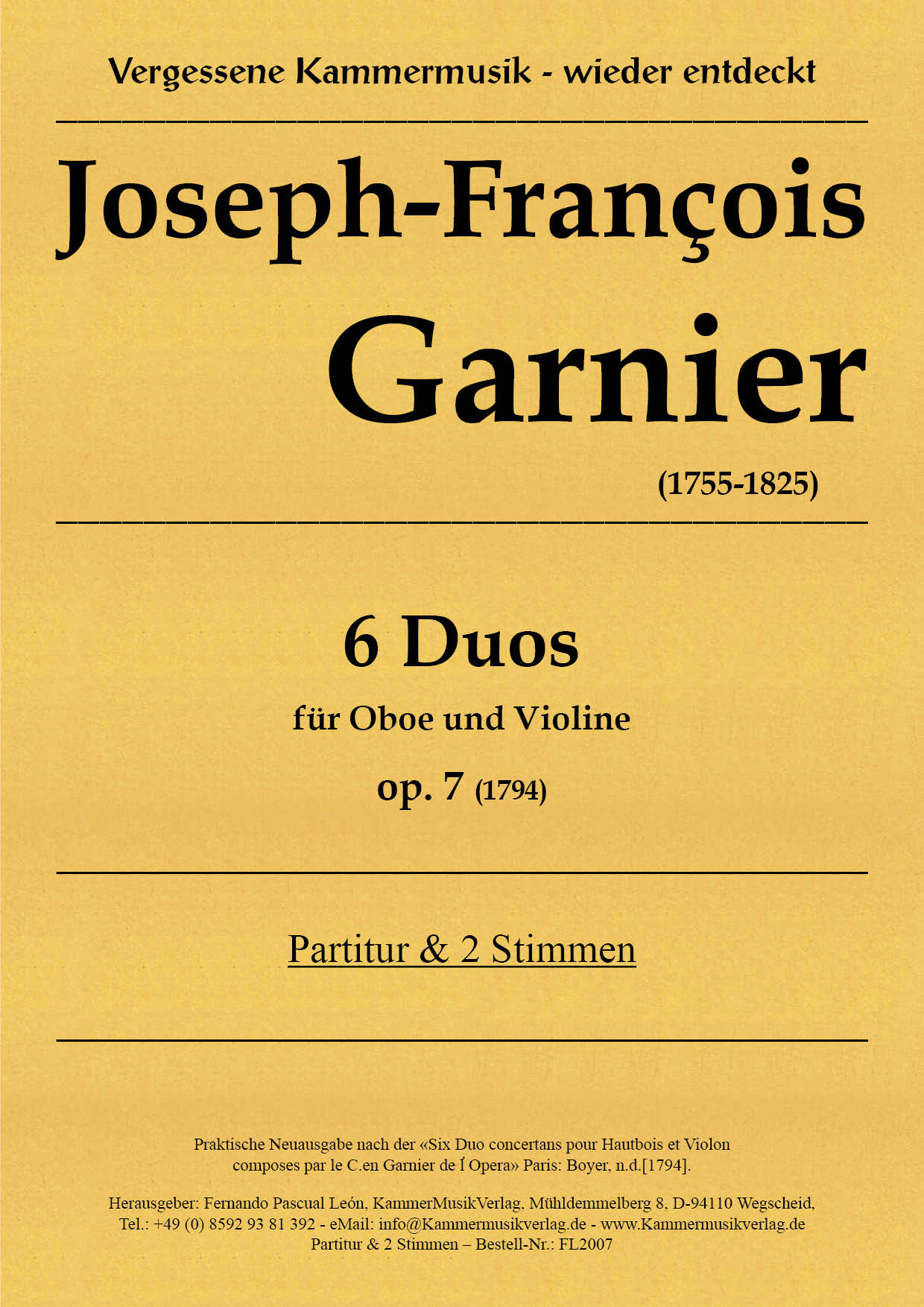 FL2007-Garnier_op_7___Titelgrafik Garnier, Joseph-François – 6 Duos für Oboe und Violine, op. 7
