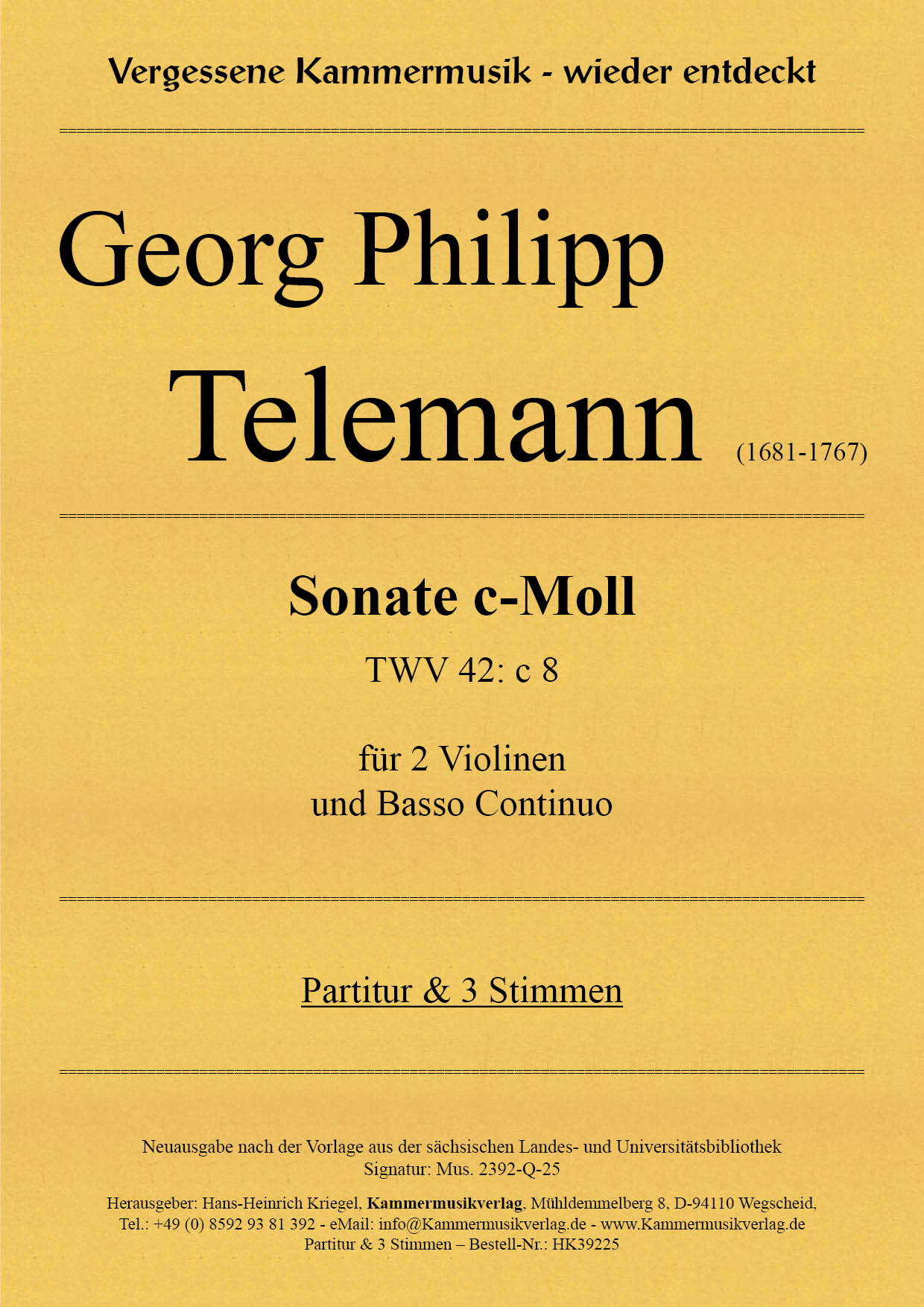 HK39225-Tele_Trio_c_Moll__Titelgrafik Telemann, Georg Philipp –Sonate c-Moll (TWV 42: c 8)