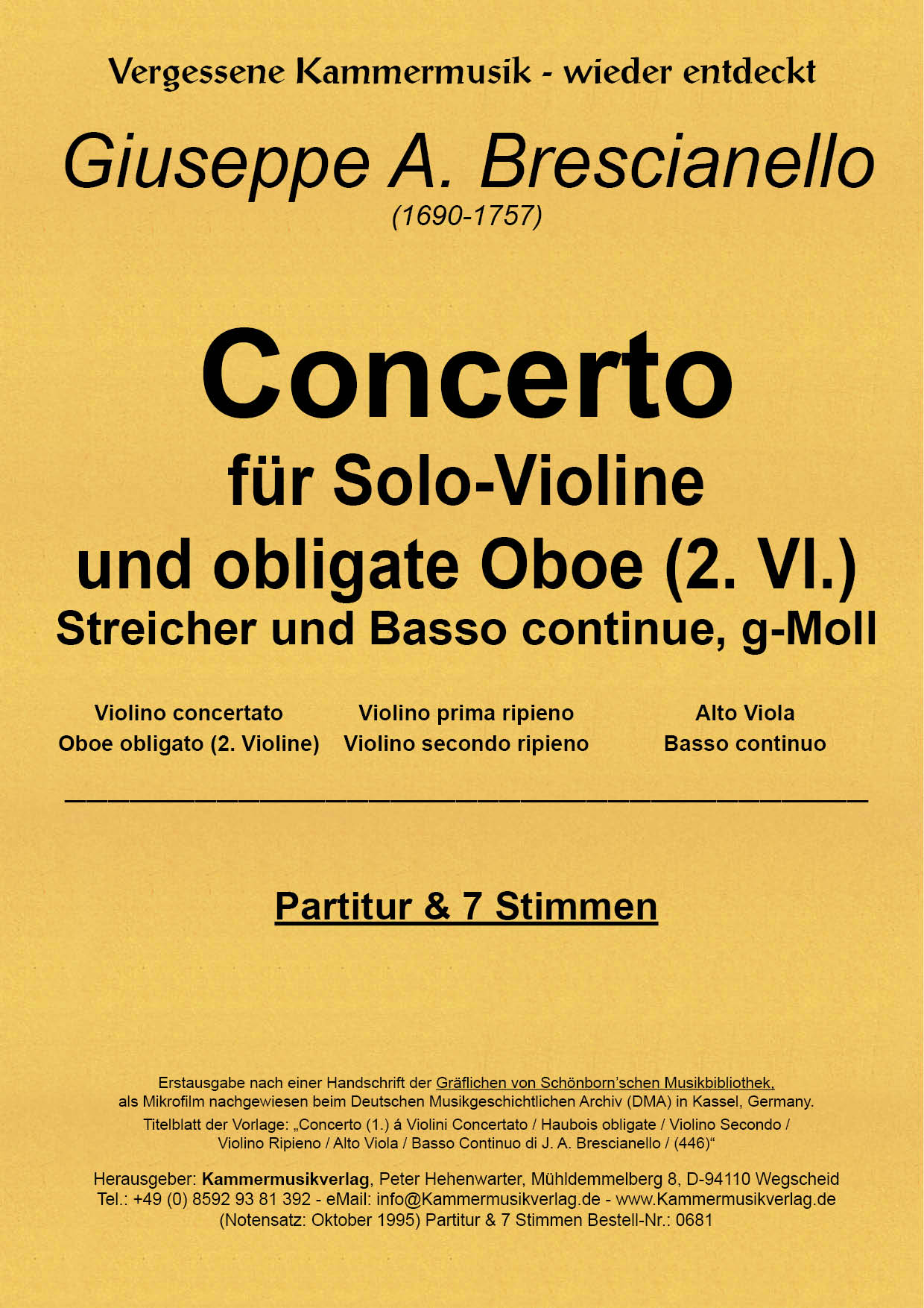 0681_Brescianello_Titelgrafik59c4de829d14c Brescianell, Giuseppe Antonio – Bläser-Streicher–Sextett g-Moll mit Oboe