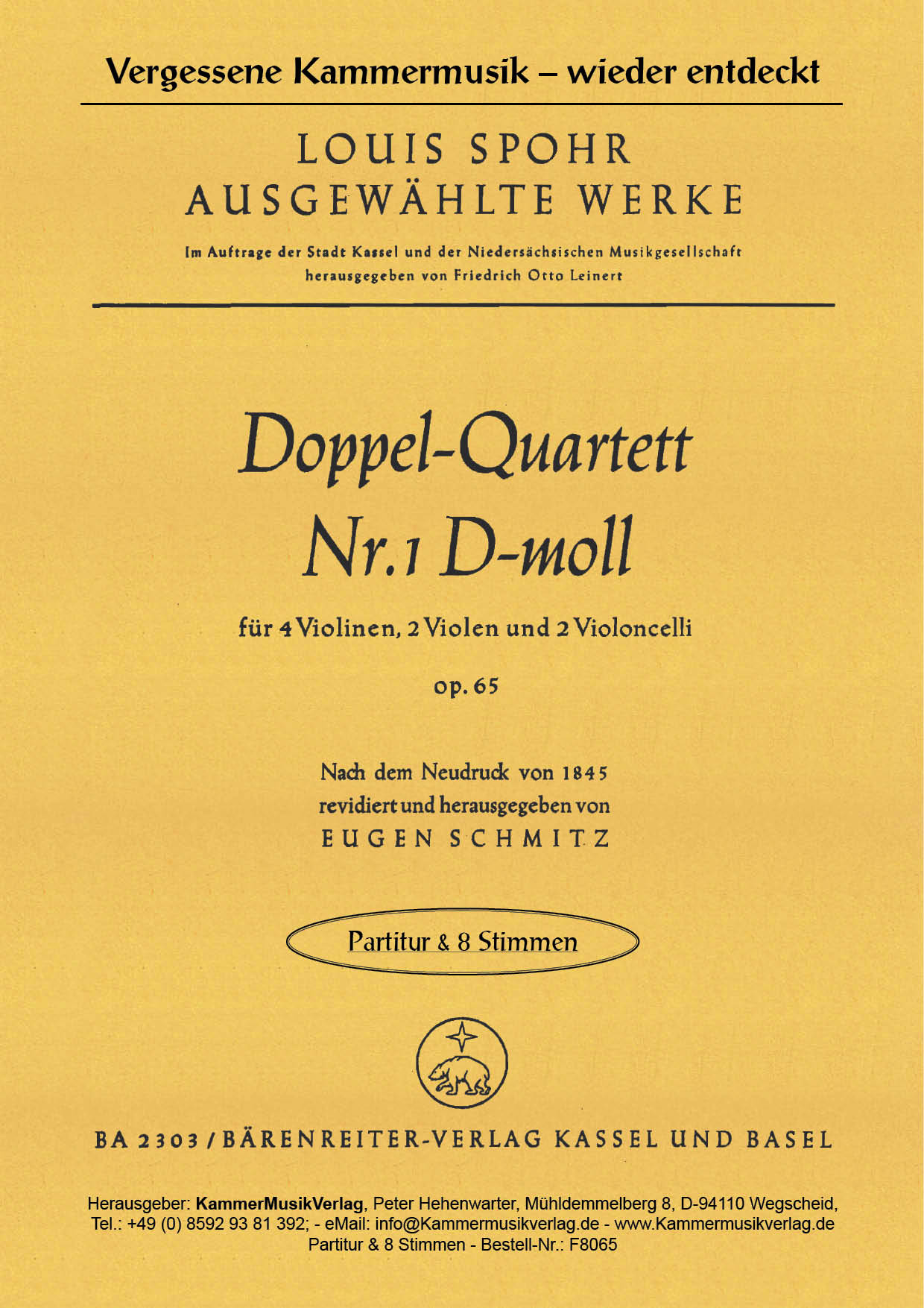 F8065-Spohr_op_65_Titelgrafik Spohr, Louis - Double Quartet No. 1, D minor, op.65