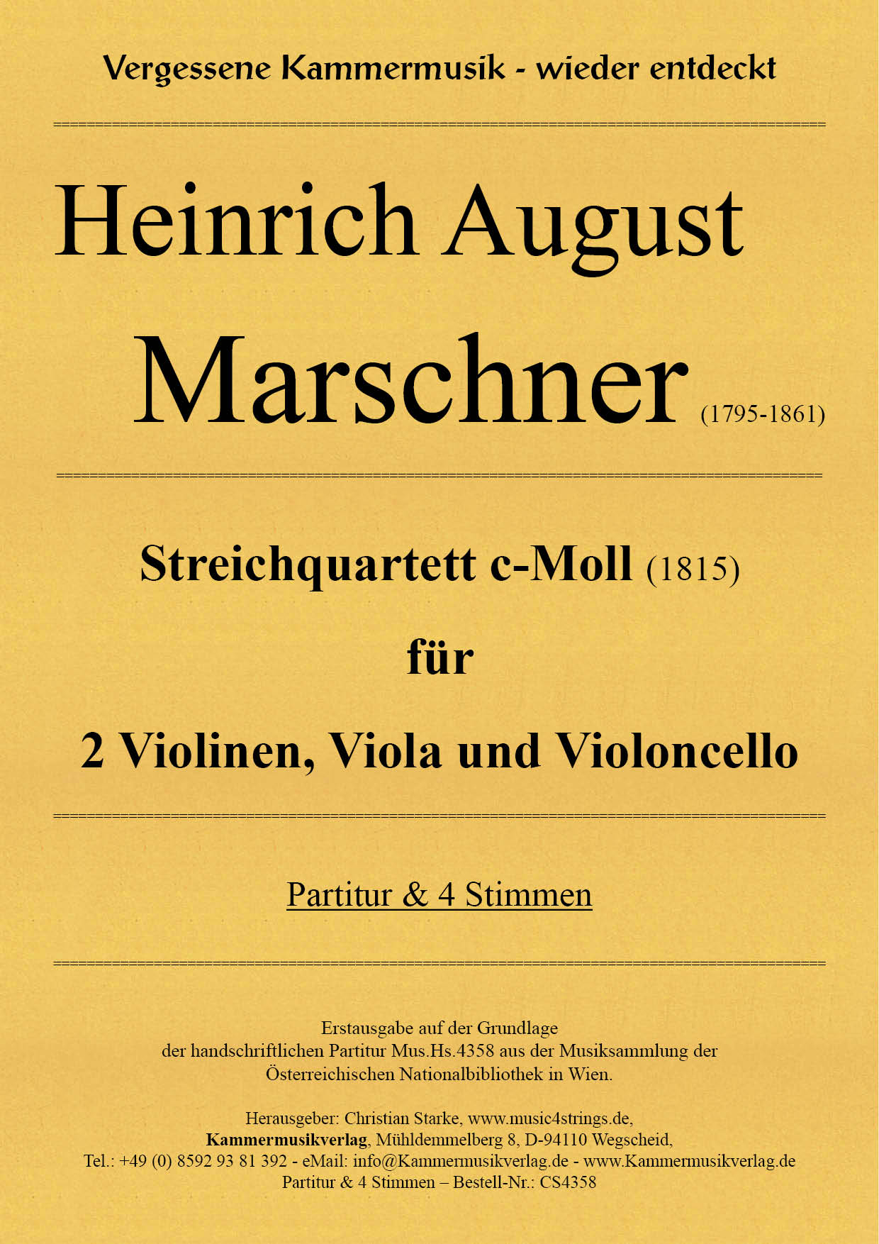 CS4358-Marschner__Titelgrafik Marschner, Heinrich August – Streichquartett c-Moll