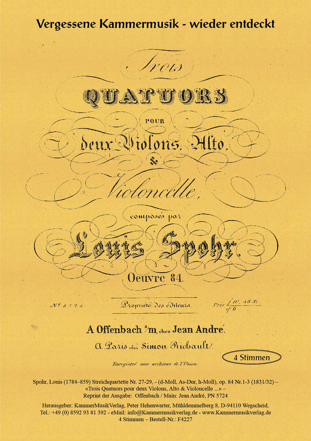 F4227-Spohr_op_84__Titelgrafik Spohr, Louis - String Quartets No. 27-29, op. 84 No. 1-3