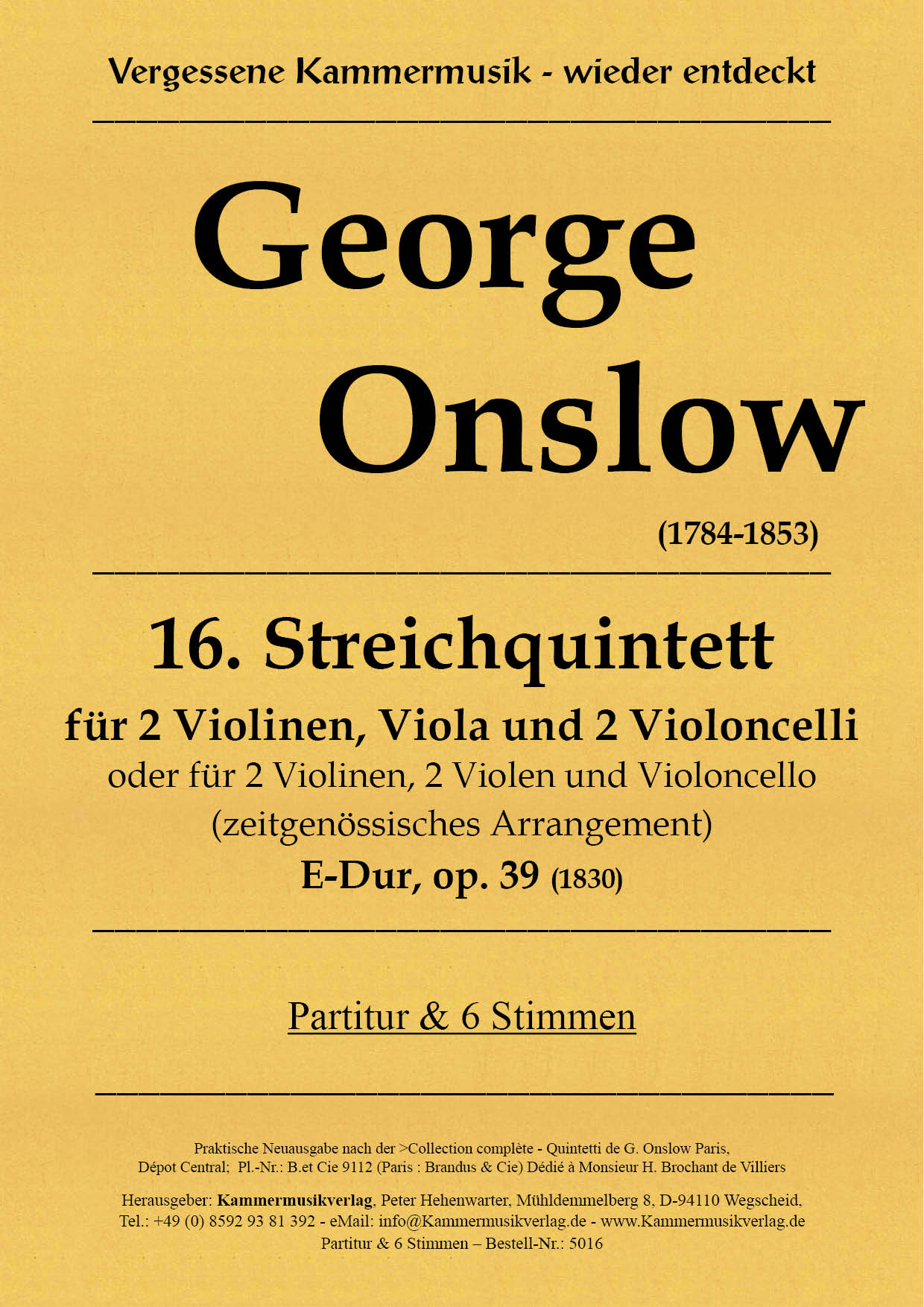 Onslow, George - String Quintet No. 16, E major, op.39