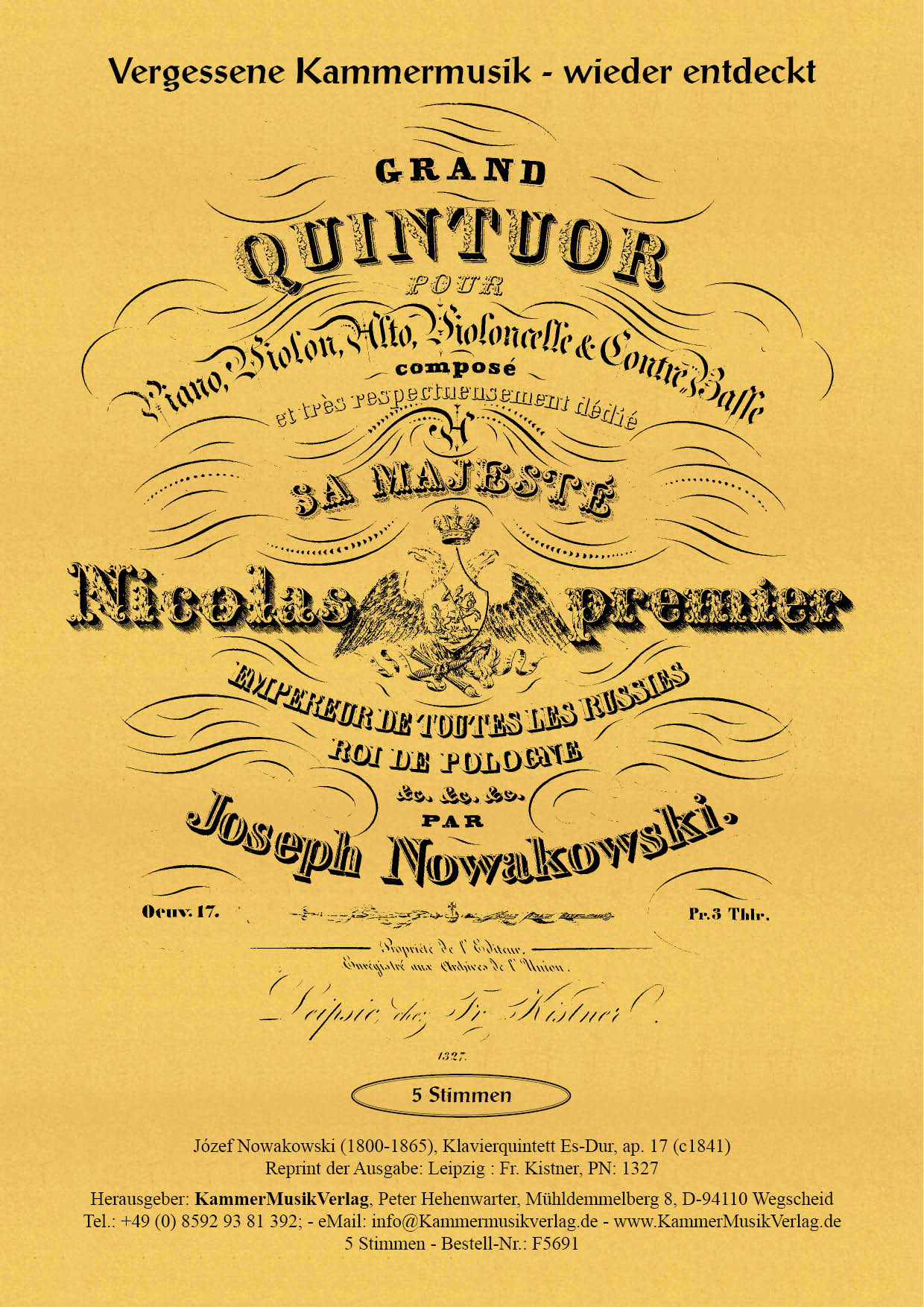 F5691-Nowakowski__Titelgrafik Nowakowski, Joseph – Klavierquintett (Forellen-Besetzung), Es-Dur, op. 17