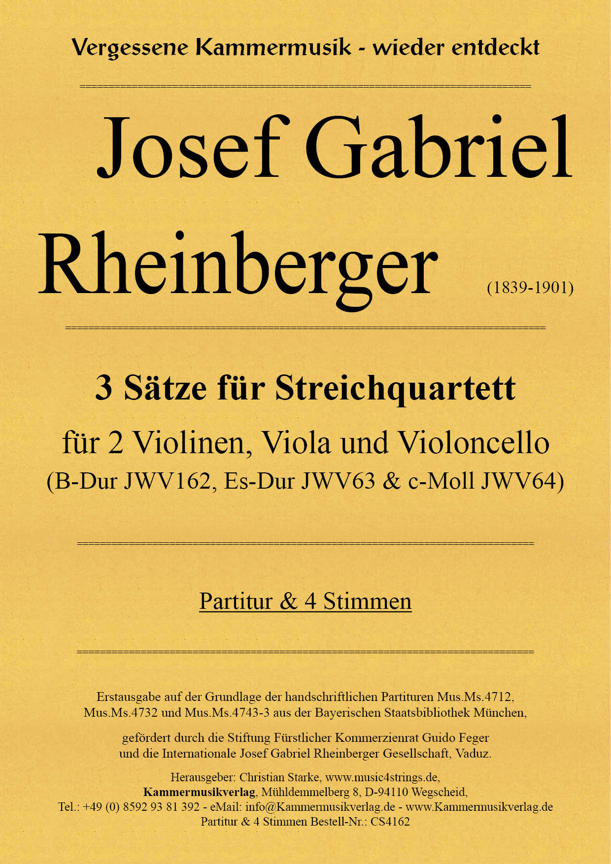 CS4162-Rheinberger__Titelgrafik Rheinberger, Josef Gabriel – 3 Sätze für Streichquartett (JWV 162 & 63 & 64)
