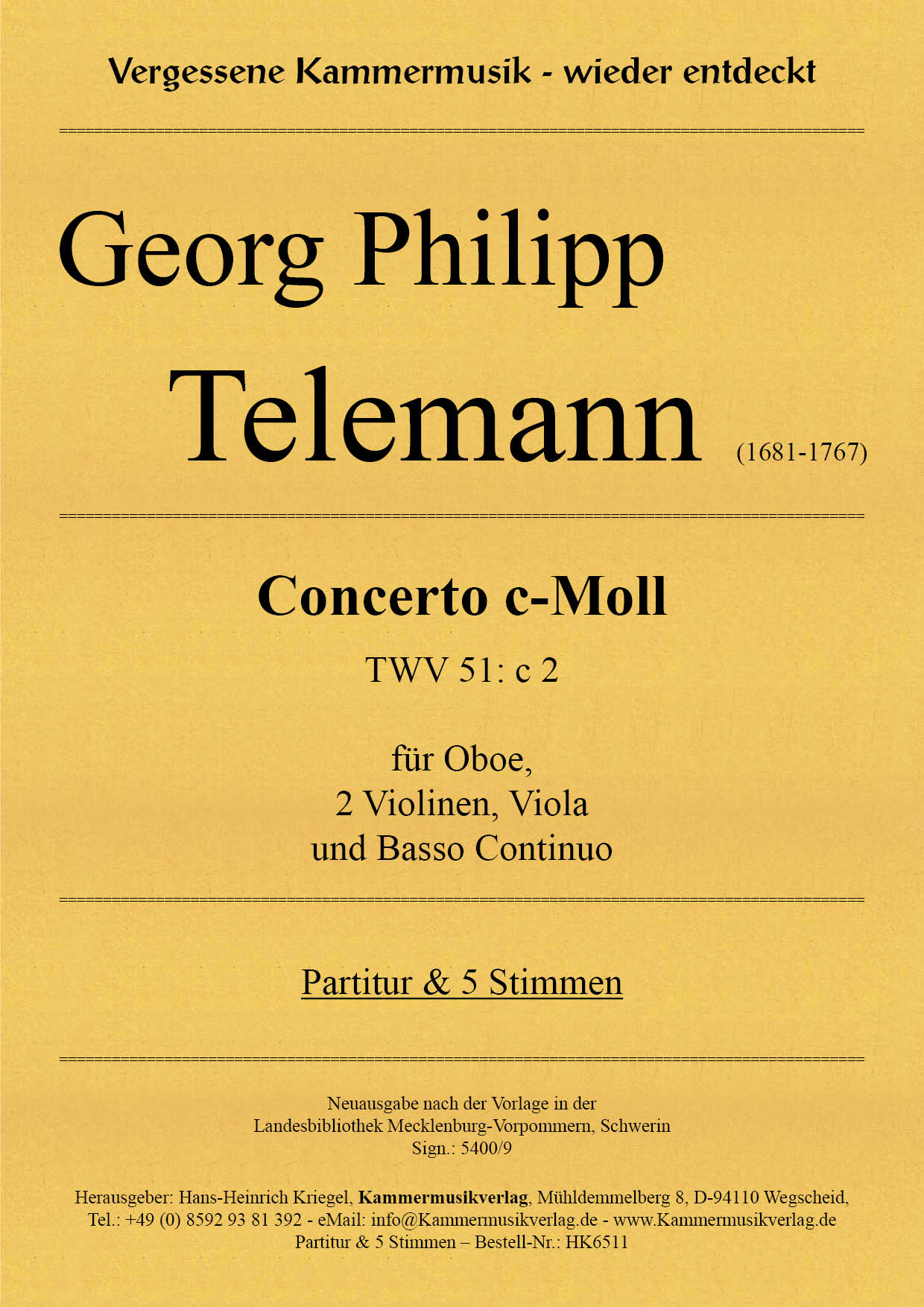 HK6511-Telemann_51_c2__Titelgrafik Telemann, Georg Philipp – Concerto c-Moll (TWV 51: c 2)