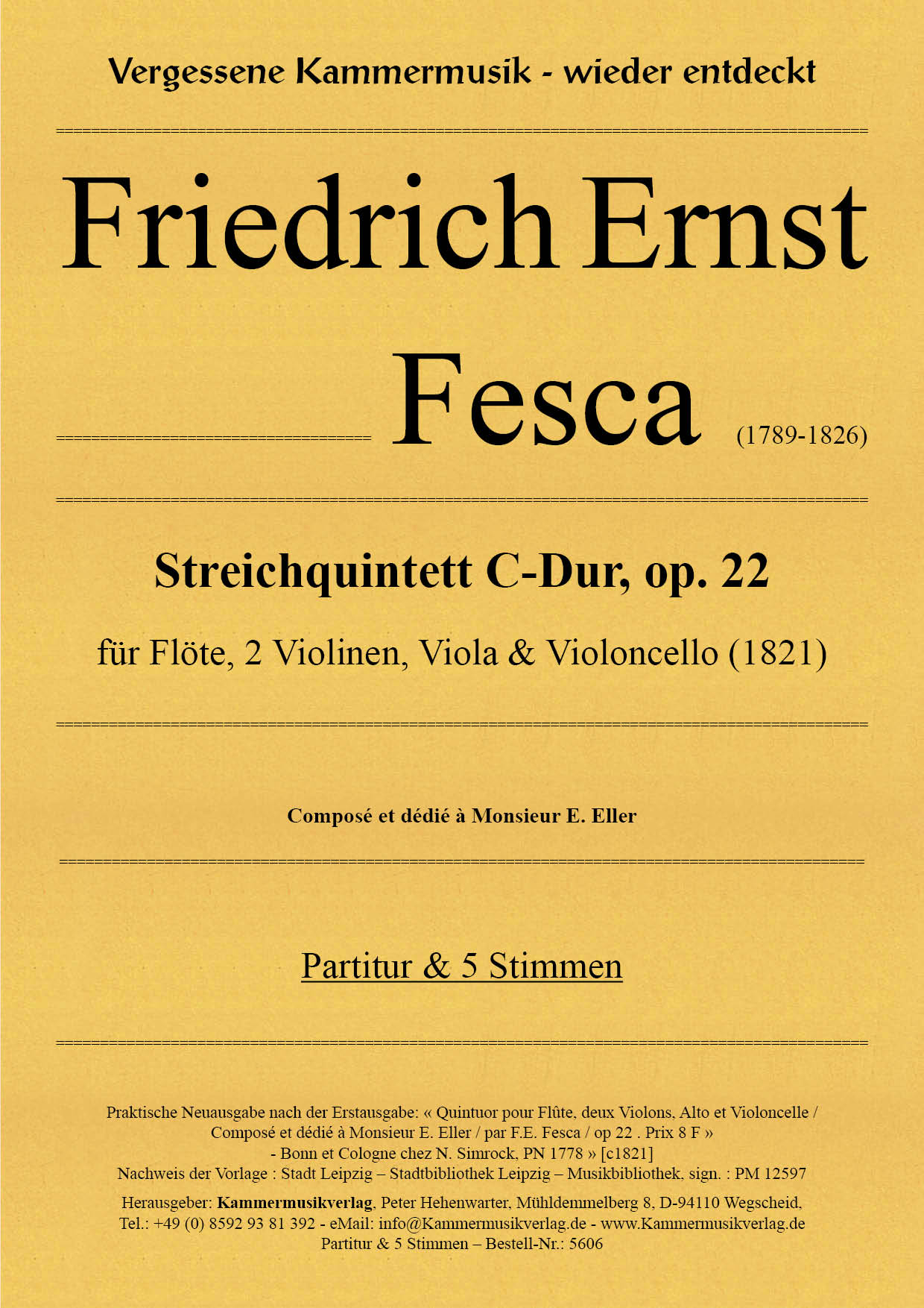 5606-Fesca_op_22__Titelgrafik Fesca, Friedrich Ernst - Quintet for Flute and String Quartet, C major, op.22