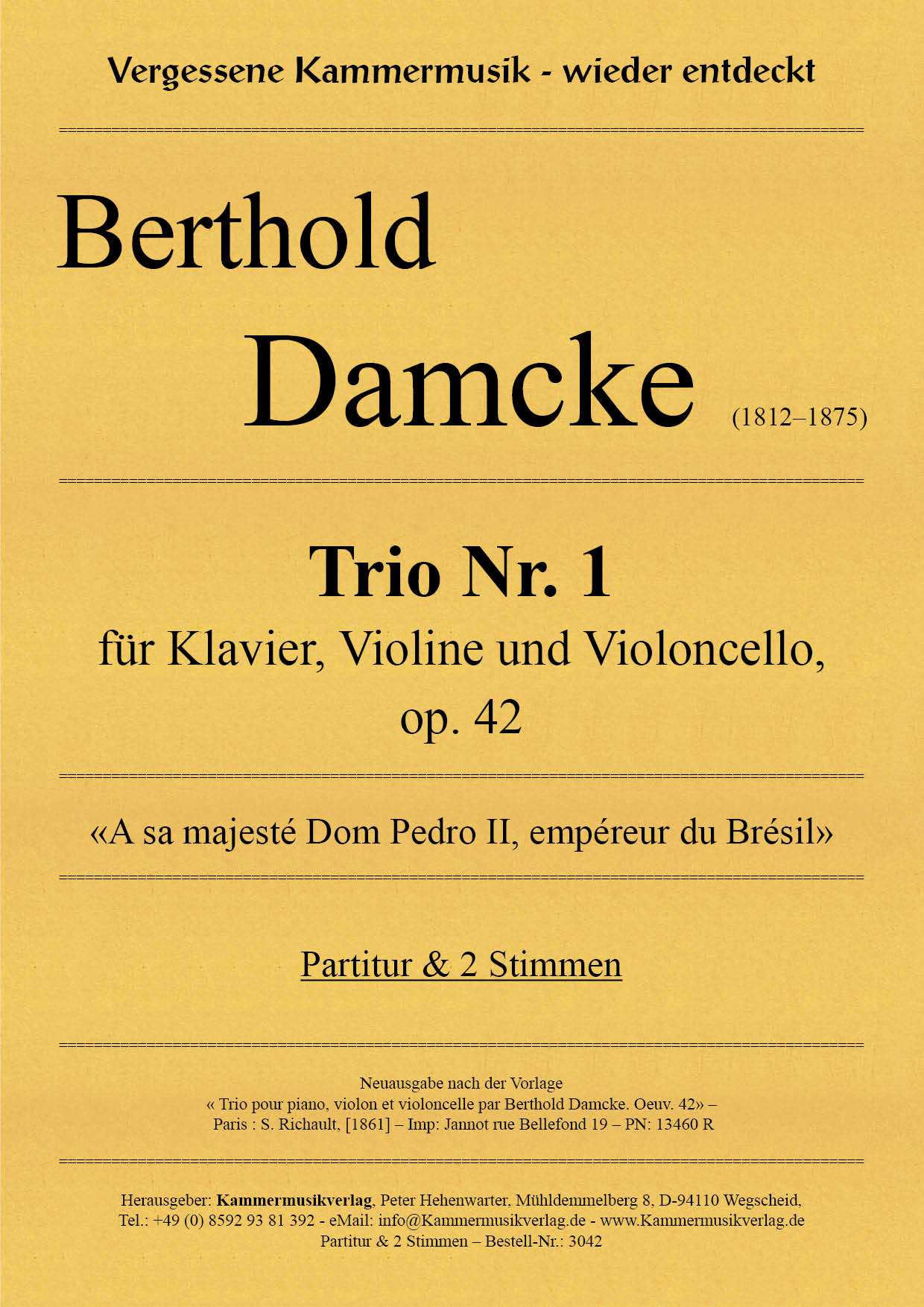 3042-Damke_Trio_op_42__Titelgrafik Damcke, Berthold –  1. Trio für Klavier, Violine und Violoncello, op. 42