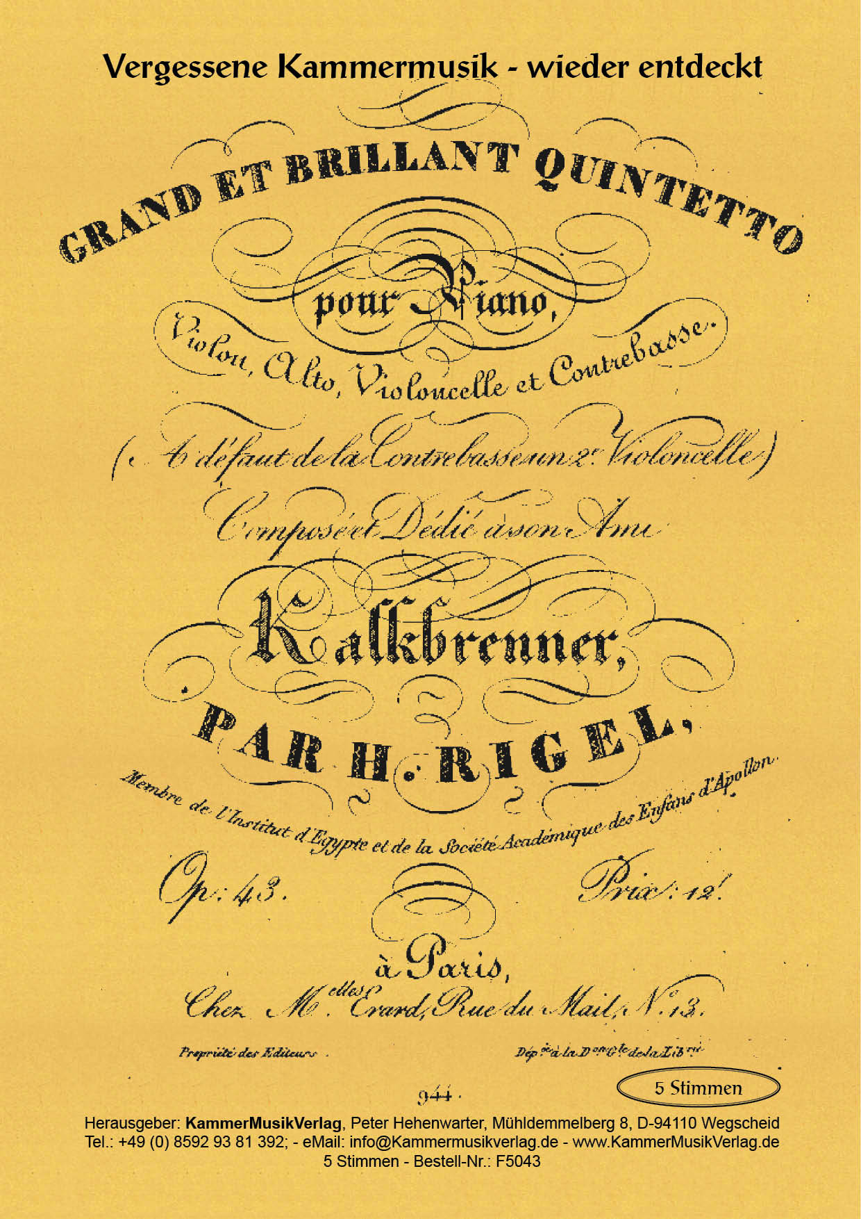 F5043-Rigel_op_43_Titelgrafik Rigel, Henri-Jean - piano quintet, D major (1826) - op.43