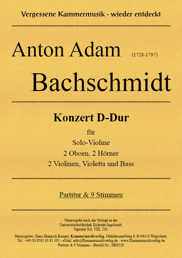HK9230-Bachschmidt-D-Dur__Titelgrafik Bachschmidt, Anton Adam – Konzert D-Dur