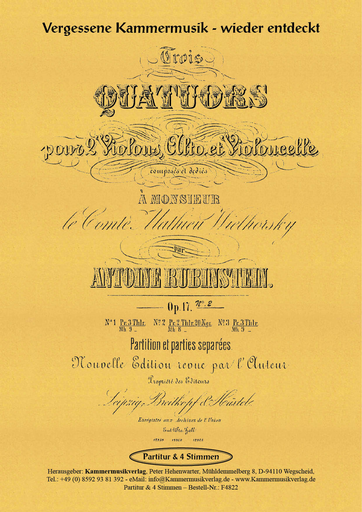 F4822-Rubinstein_op_17_2__Titelgrafik Rubinstein, Anton – Streichquartett Nr. 2, c-Moll, op. 17, Nr.2