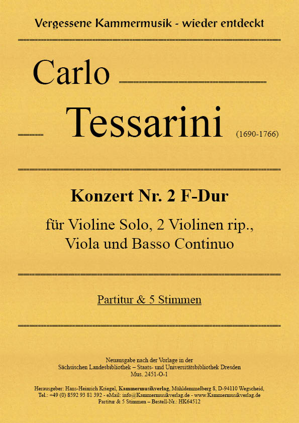 HK64512-Tessarini-Conc-F-Dur__Titelgrafik Tessarini, Carlo – Konzert Nr. 2 F-Dur für Violine Solo, 2 Violinen rip., Viola und Basso Continuo