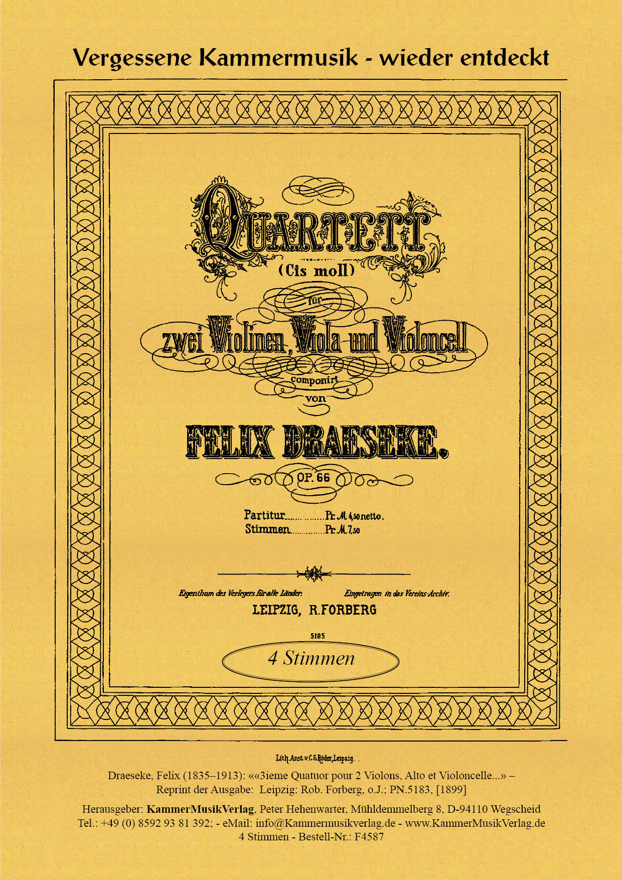 F4587-Draeseke-Felix__Titelgrafik Draeseke, Felix – Streichquartett Nr. 3, cis-Moll, op. 66