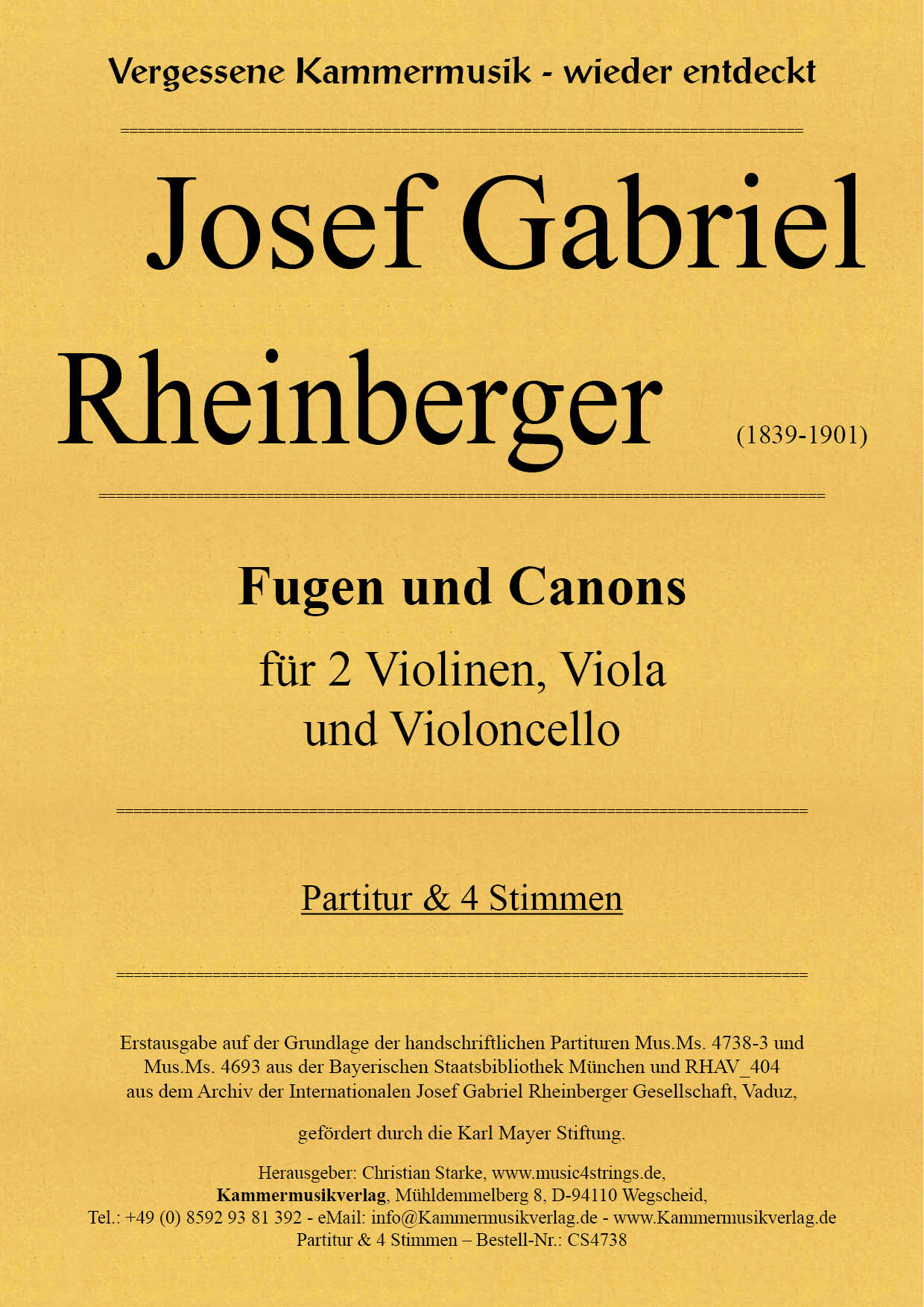 CS4738-Rheinberger__Titelgrafik Rheinberger, Josef Gabriel - Fugues and Canons for String Quartet