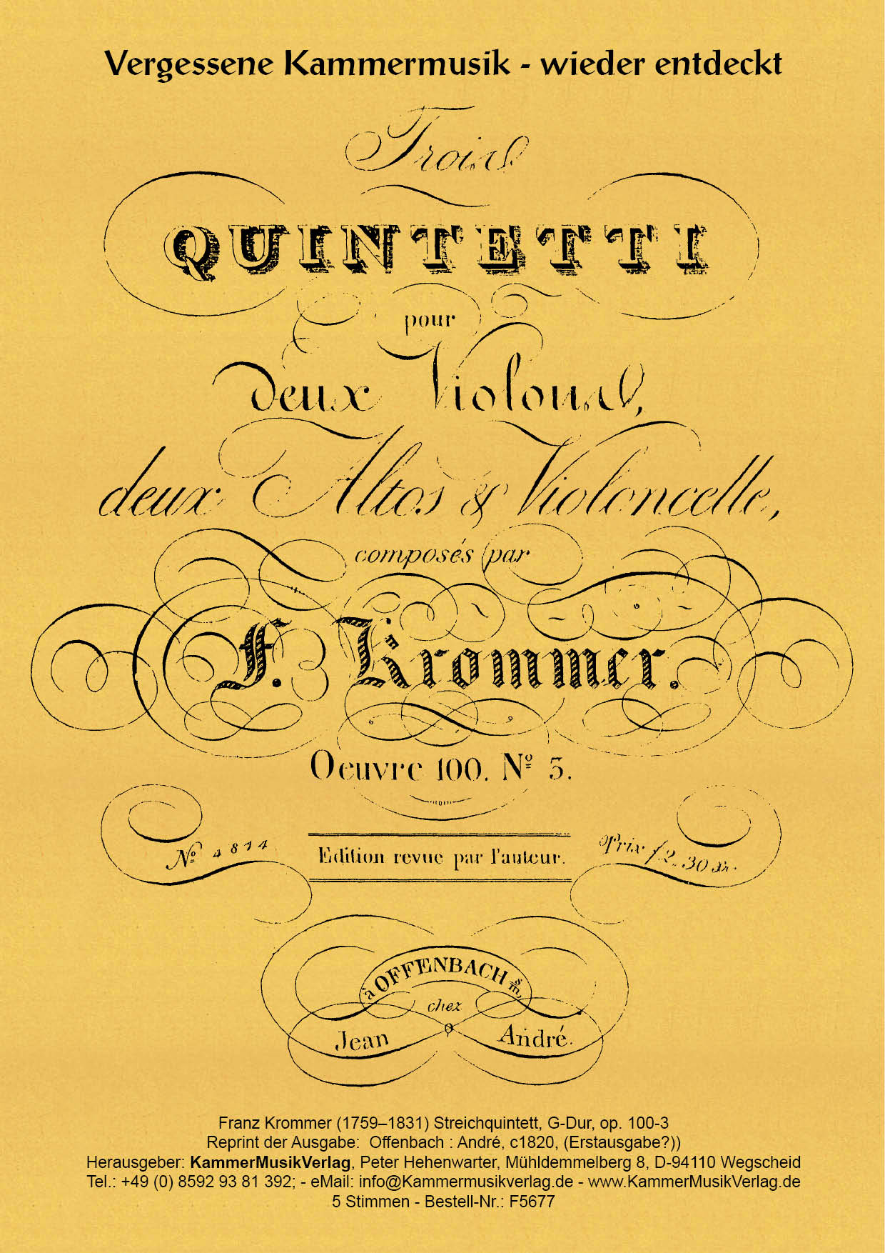 F5677-Krommer__Titelgrafik Krommer, Franz - String Quintet, G major, op. 100-3
