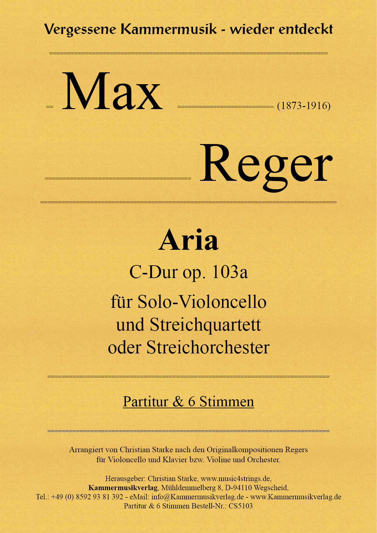 CS5103-Reger_op_103_Titelgrafik Reger, Max – Aria, C-Dur op. 103