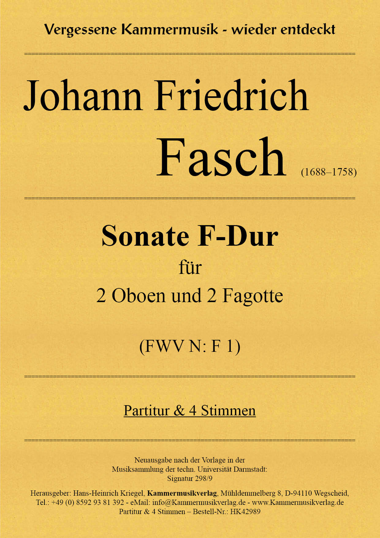 HK42989-Fasch-Sonate_F_Dur_1__Titelgrafik Fasch, Johann Friedrich - Sonata in F major for 2 oboes and 2 bassoons (FWV N: F 1)