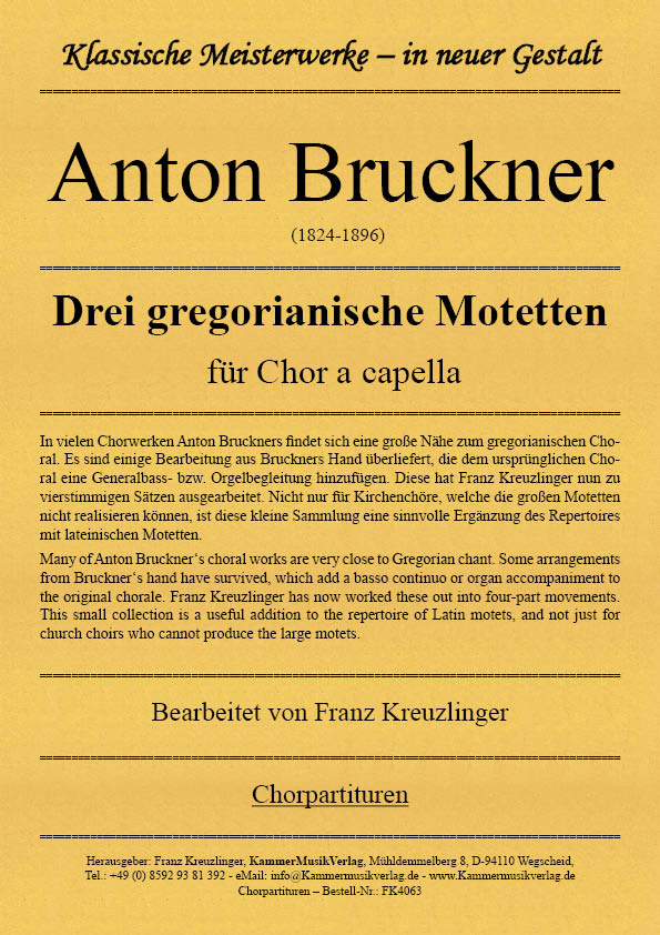 FK4063-Bruckner-Motetten__Titelgrafik Anton Bruckner  – Drei gregorianische Motetten  für Chor a capella
