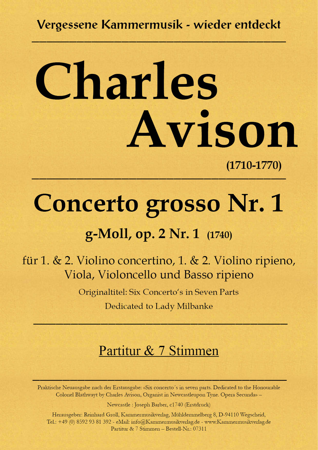 07311-Avison_2_1_Titelgrafik Avison, Charles - Concerto grosso No. 1, G minor, op. 2-1