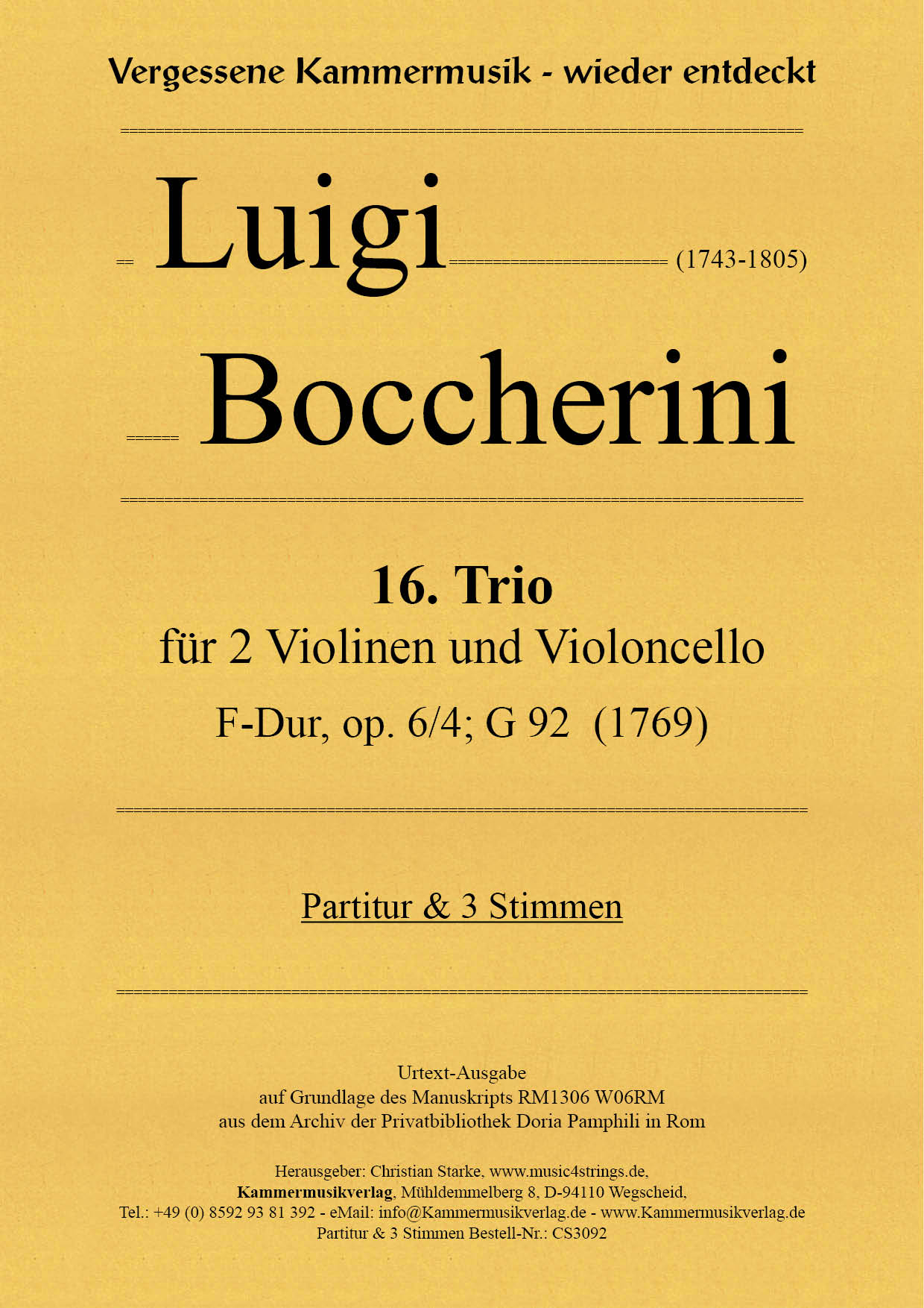 CS3092_Boccerini_Trio_Titelgrafik Boccherini, Luigi - 16th trio for 2 violins and cello, F major, op. 6-4, G 92