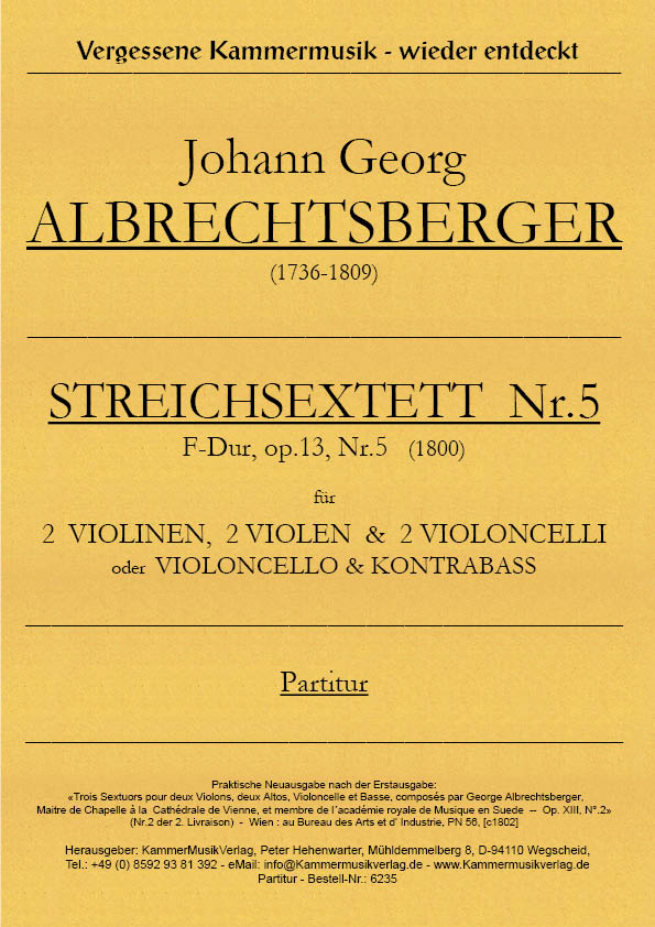 6235-Albrechtsberger_op_13_5_Titelgrafik Albrechtsberger, Johann Georg – Streichsextett Nr. 5, F-Dur, op. 13 Nr. 5