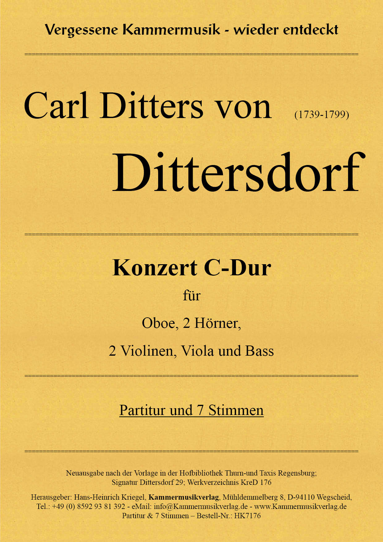 HK7176-Dittersdorf-C-Dur__Titelgrafik Dittersdorf, Carl Ditters von - Concerto in C major