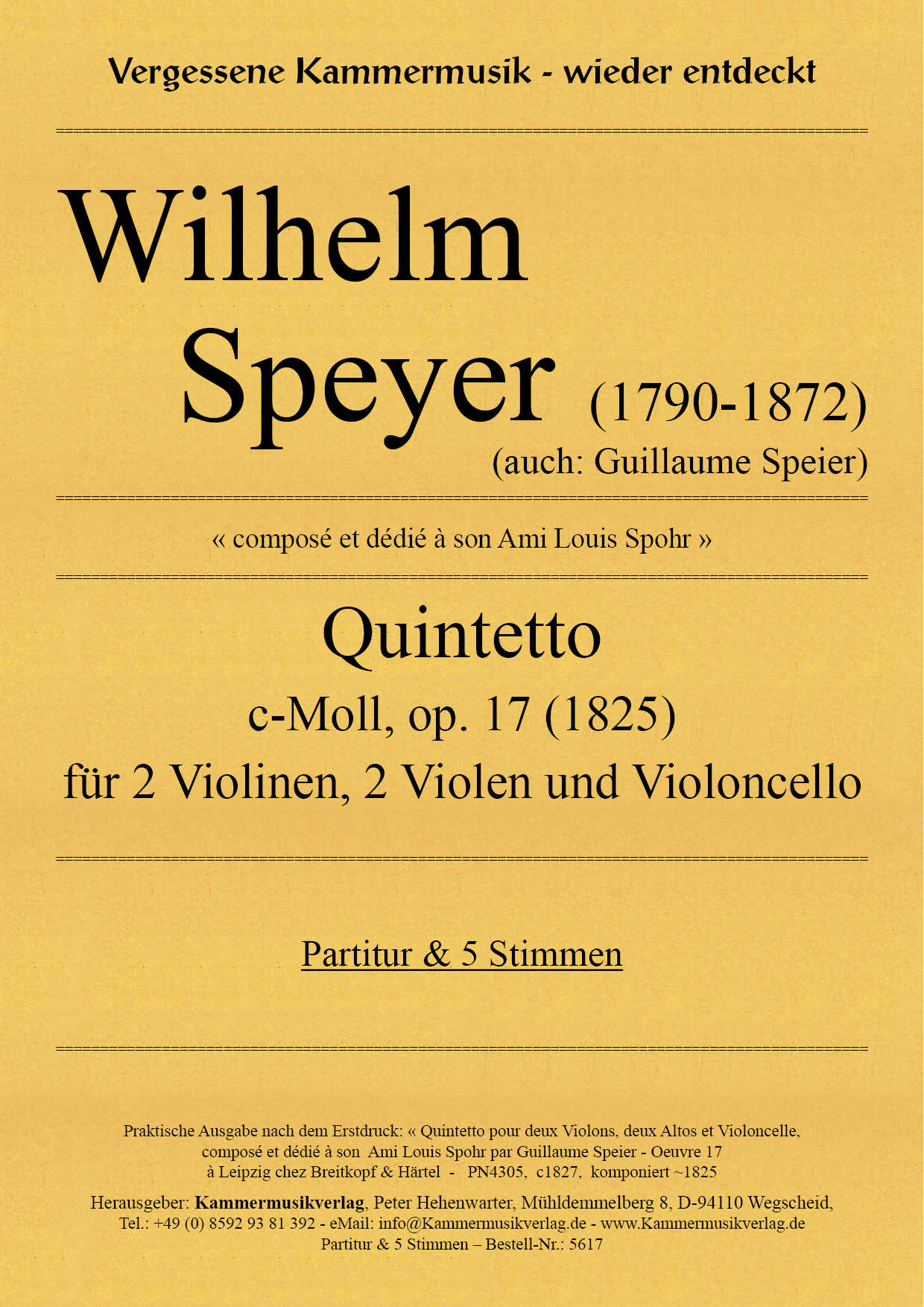 5617-Speier_op_17__Titelgrafik Speier (Speyer), Wilhelm - String Quintet, C minor, op.17