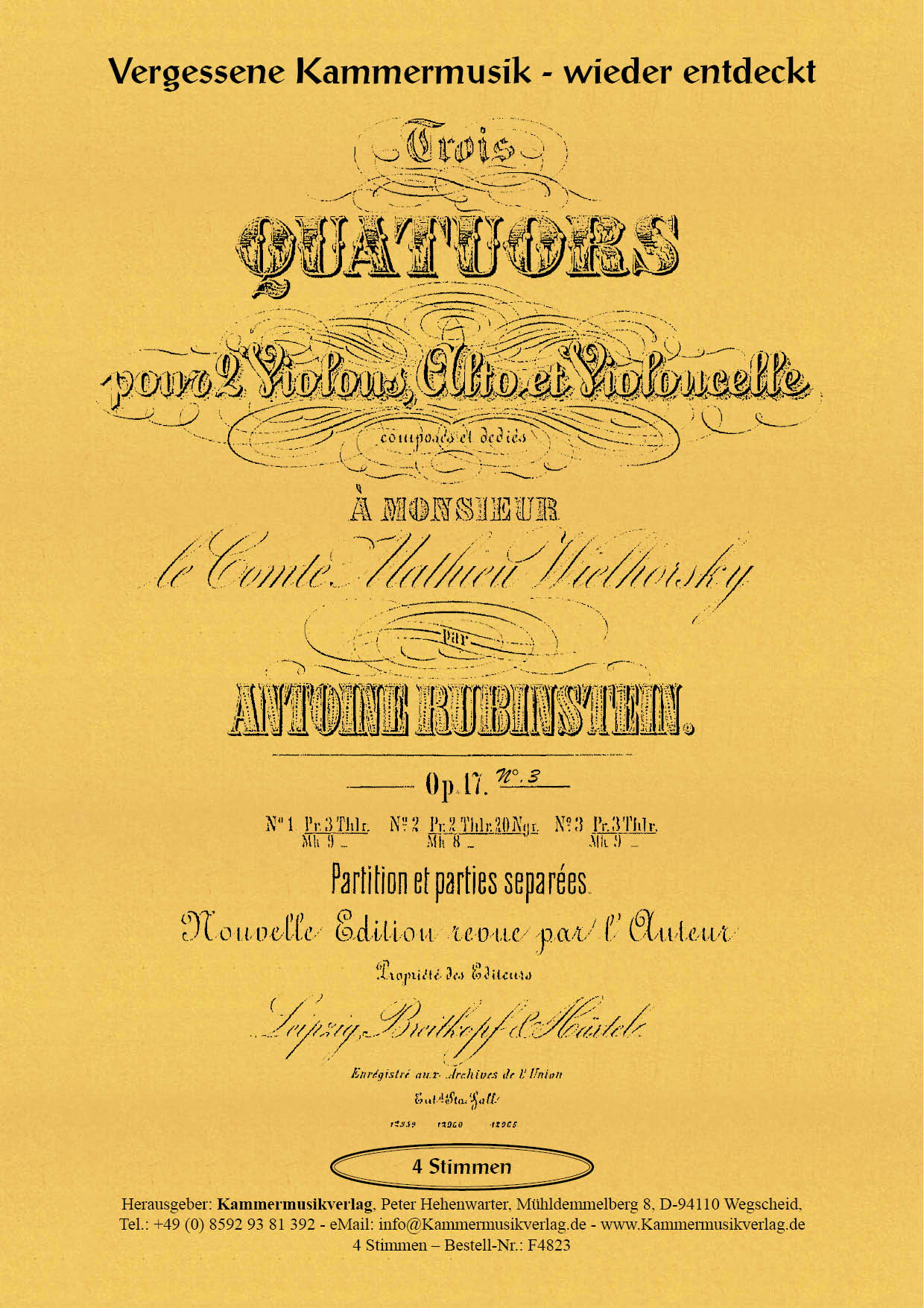 F4823_Rubinstein_TitelgrafikSWED1pzYq2qIQ Rubinstein, Anton – Streichquartett Nr. 3, F-Dur, op. 17, Nr.3