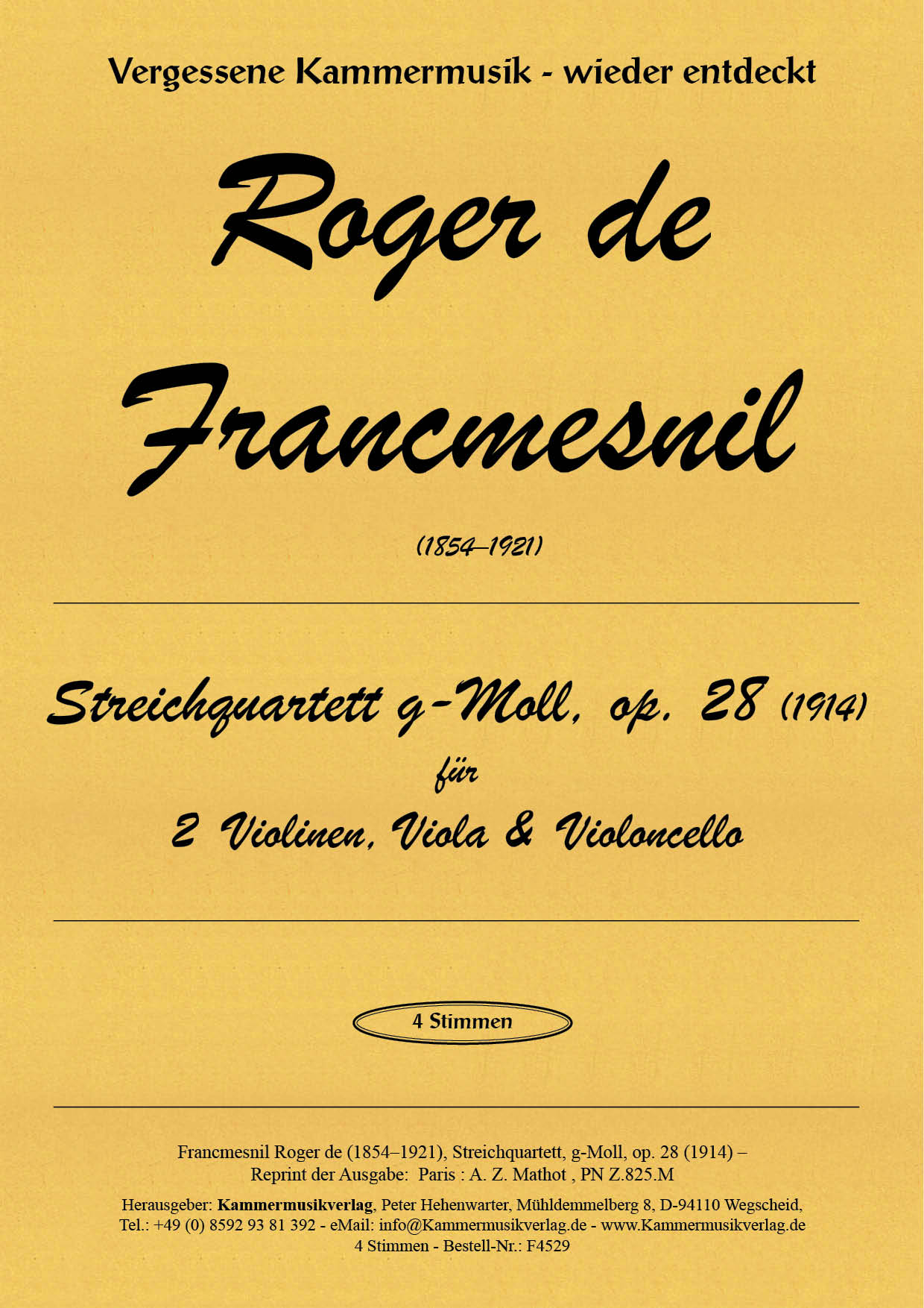 F4529-Francmesnil_op_28__Titelgrafik Francmesnil, Roger de – Streichquartett, g-Moll, op. 28