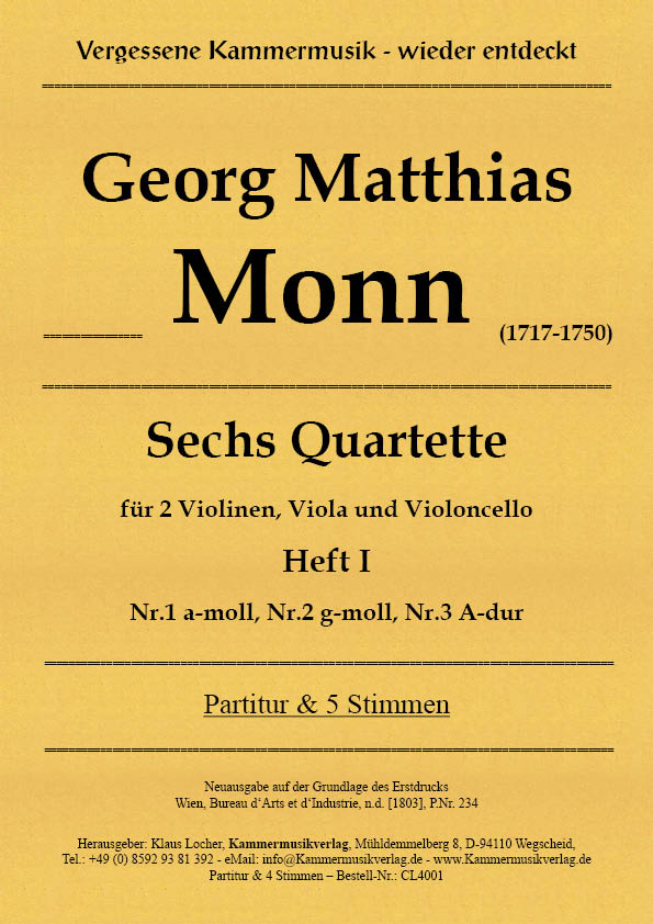Monn, Georg Matthias – Sechs Quartette für Streicher Monn, Georg Matthias – Sechs Quartette für Streicher