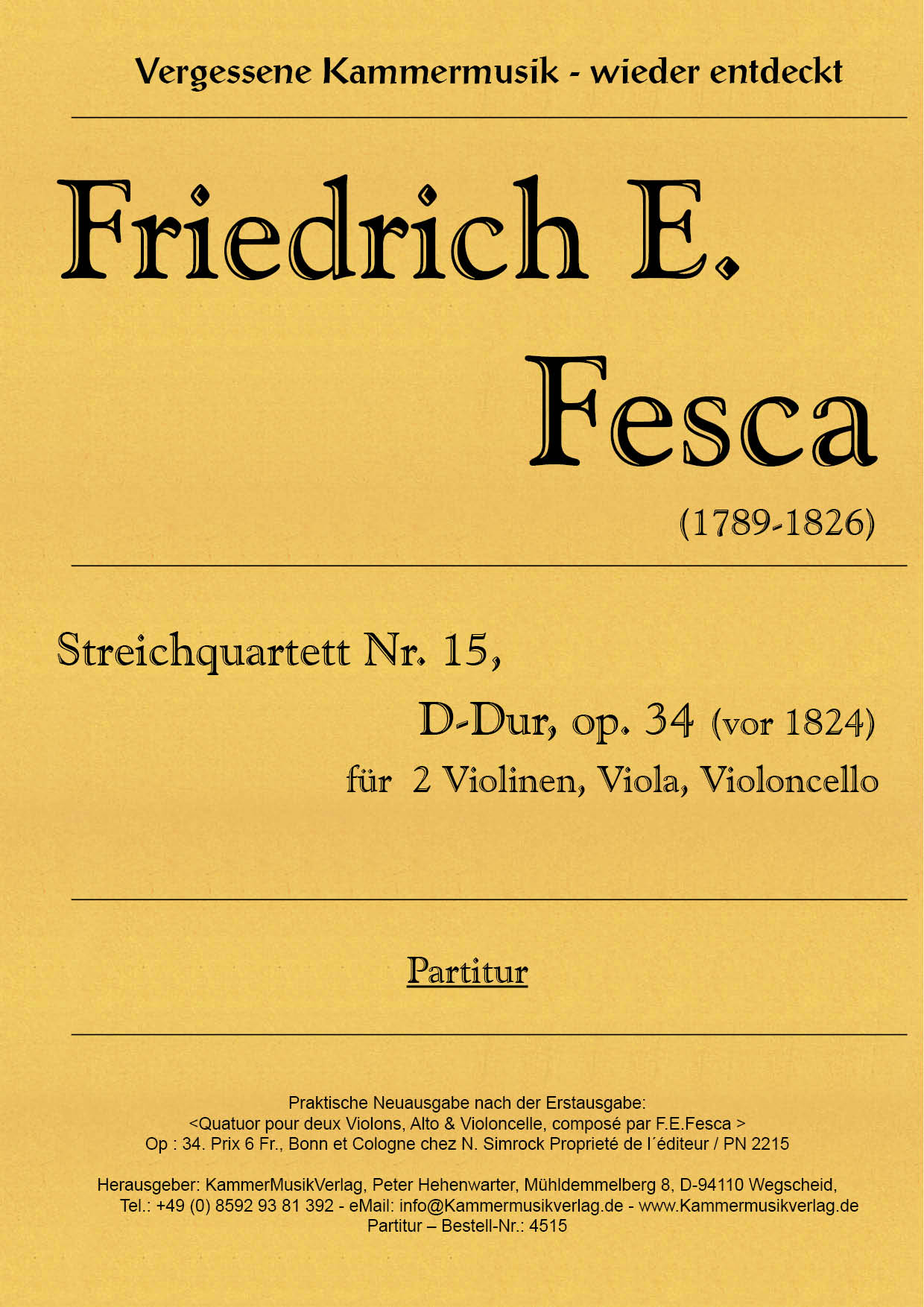 4515_Fesca_op_34__Titelgrafik Fesca, Friedrich Ernst - String Quartet No. 15, D major, op.34