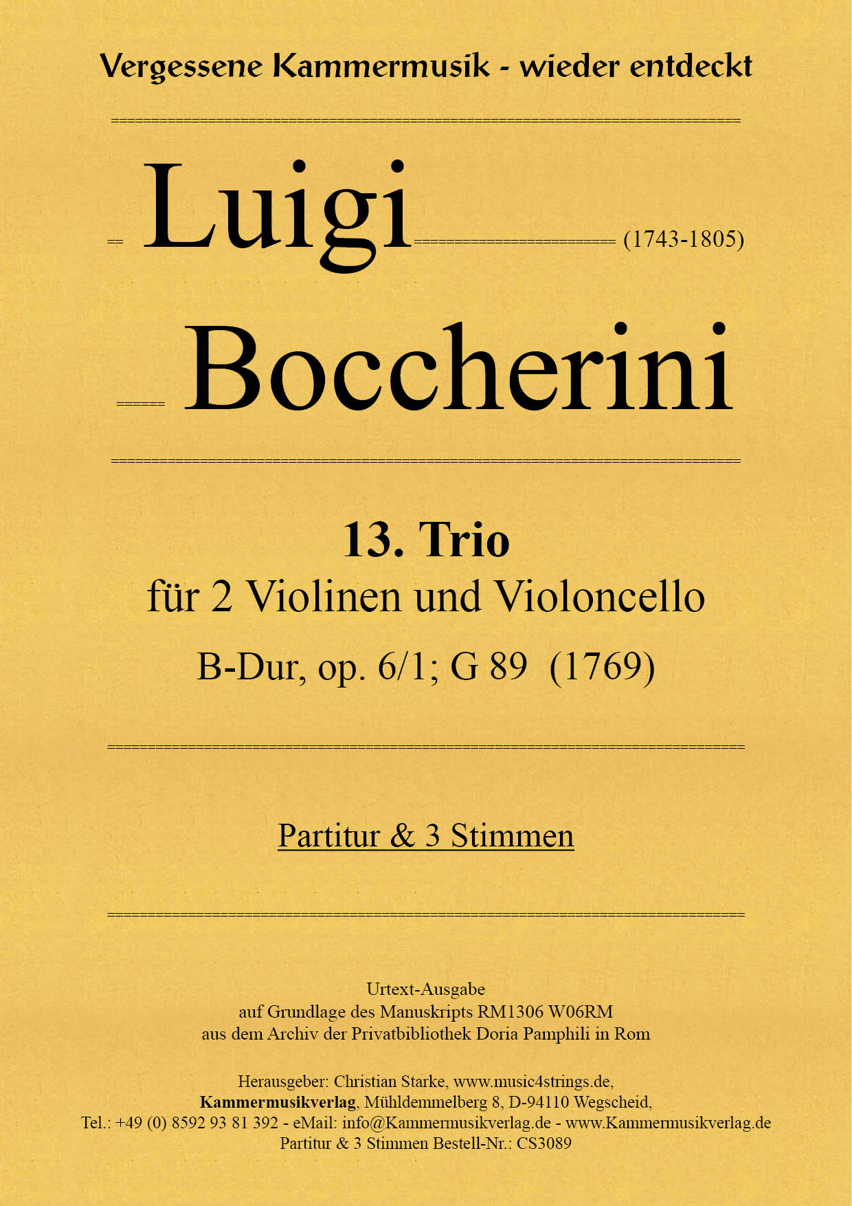 CS3089_Boccerini_Trio_Titelgrafik58f0b4913af7c Boccherini, Luigi - 13th Trio for 2 violins and cello, B flat major, op. 6, no. 1, G 89