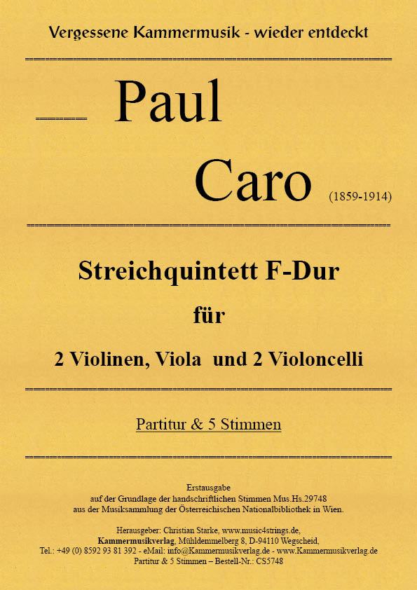 Caro, Paul – Streichquintett F-Dur Caro, Paul – Streichquintett F-Dur