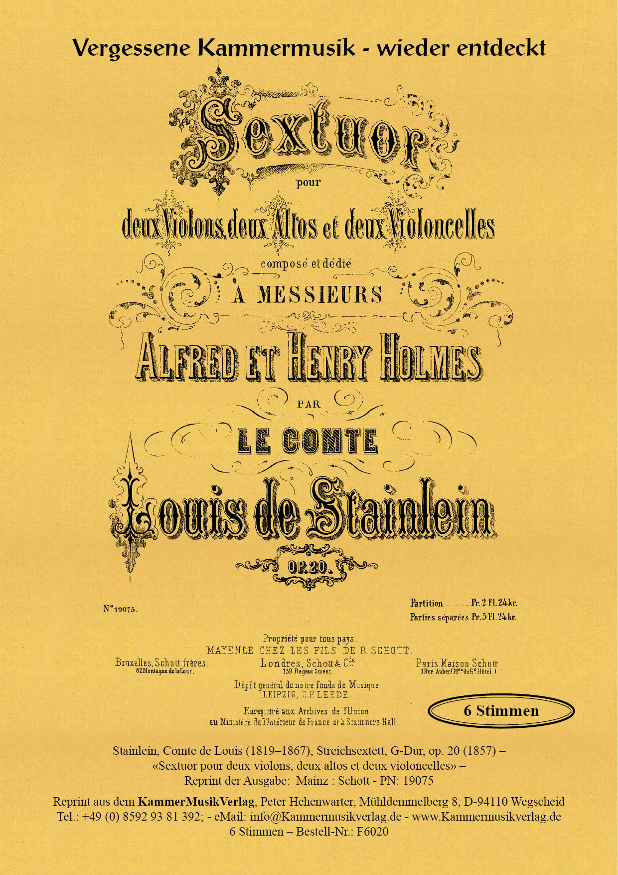 F6020-Stainlein_op_20__Titelgrafik Stainlein, Comte de Louis - String sextet, G major, op. 20
