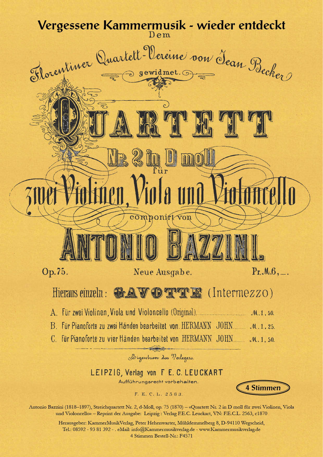 F4571-Bazzini_Titelgrafik Bazzini, Antonio – Streichquartett Nr: 2, d-Moll, op. 75