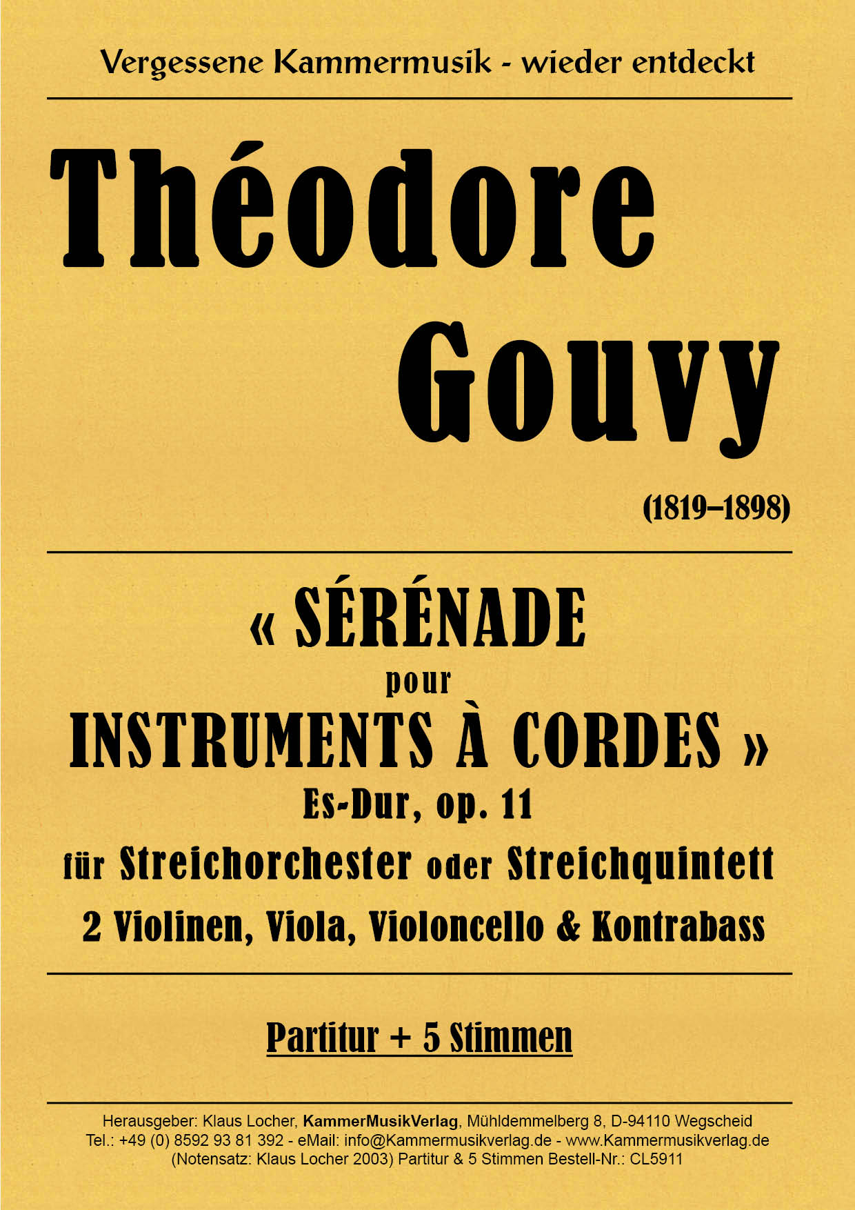 CL5911-Gouvy_Partitur_Titelgrafik Gouvy, Louis Théodore - Serenade for strings, E flat major, op.11