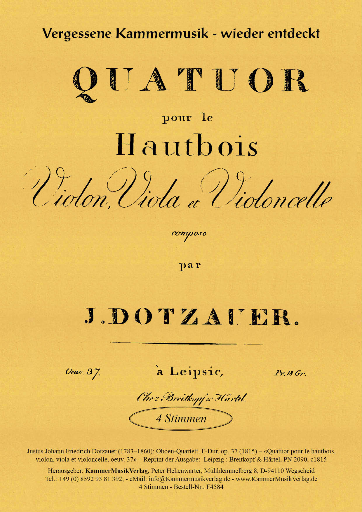 F4584-Dotzauer-__Titelgrafik Dotzauer, Justus Johann Friedrich - Oboe Quartet, F major, op.37