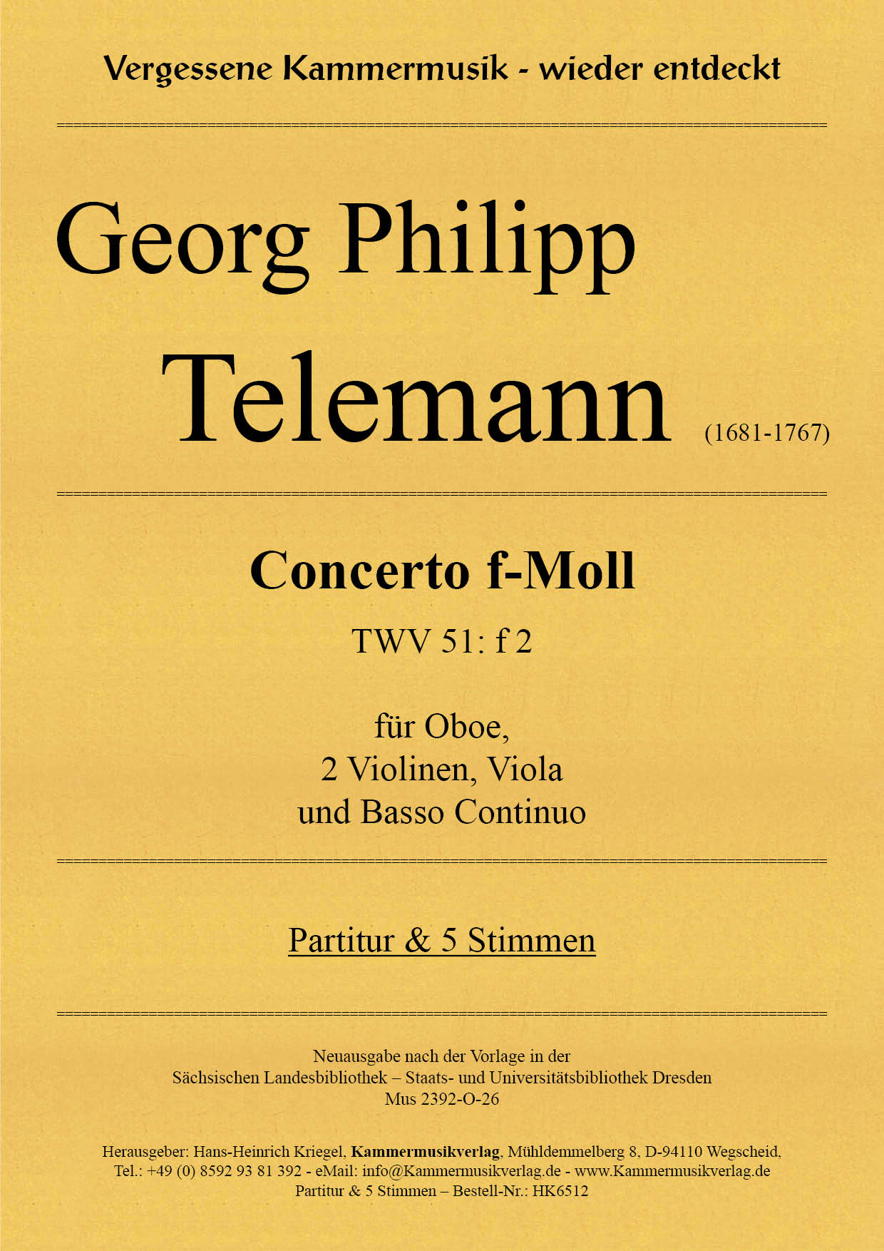 HK6512-Telemann_51_f2__Titelgrafik Telemann, Georg Philipp – Concerto f-Moll (TWV 51: f 2)
