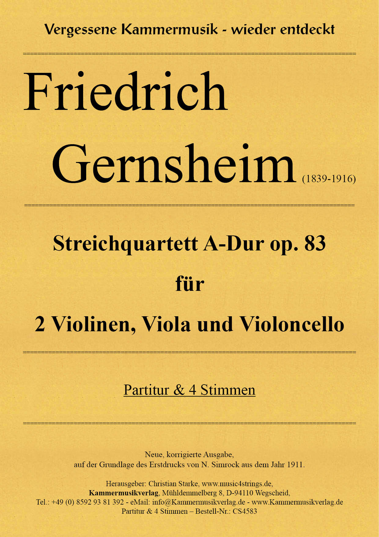 CS4583-Gernsheim_op_83__Titelgrafik Gernsheim, Friedrich – Streichquartett A-Dur op. 83