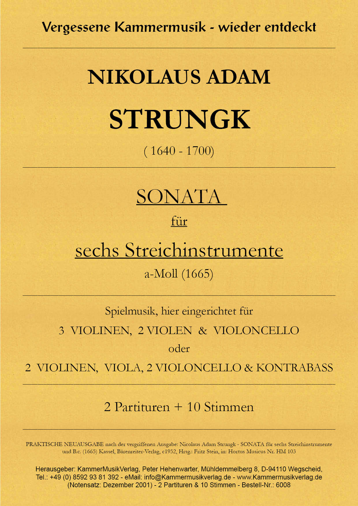 6008-Strungk_TitelgrafikVpDz3cSFXHBe4 Strungk, Nikolaus Adam – Streichsextett m.Kb, a-Moll