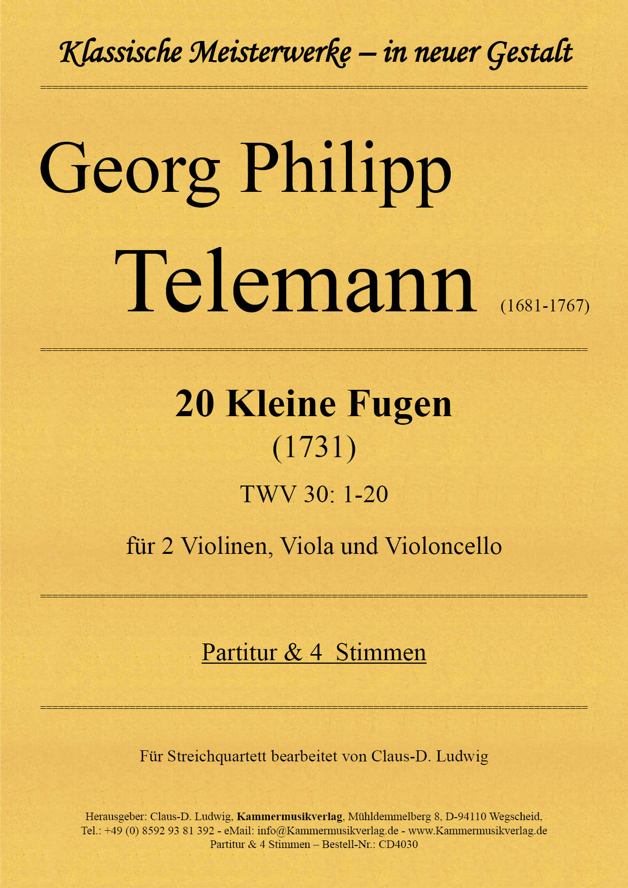 CD4030-Telemann_20_Fugen__Titelgrafik Telemann, Georg Philipp – 20 Kleine Fugen für Streichquartett