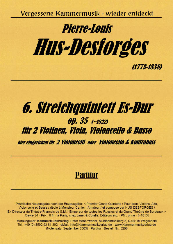 5206-Hus-Desforges_Titelgrafik Hus-Desforges, Pierre-Louis – Streichquintett Nr. 6, Es-Dur, op. 35