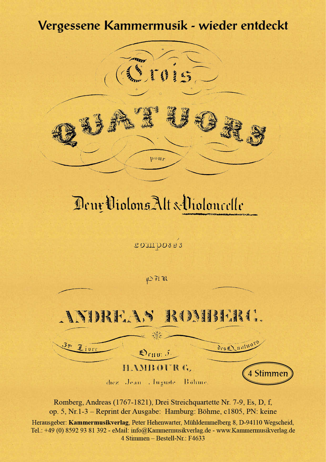 F4633-Romberg_And_op_5_Titelgrafik Romberg, Andreas - Three string quartets No. 7-9, Eb, D, f, op. 5, No. 1-3
