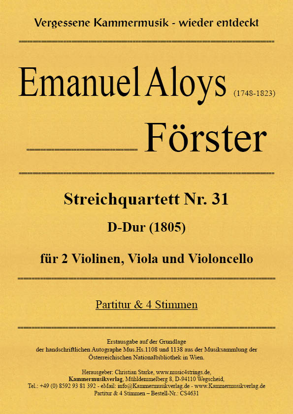 CS4631-Foerster-Quartett-31__Titelgrafik Förster, Emanuel Aloys - String Quartet No. 31 in D major (1805)