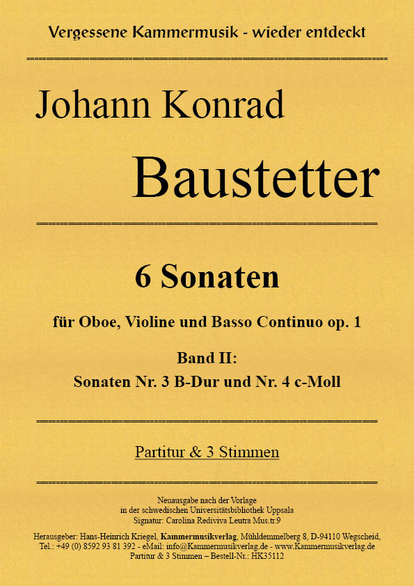 HK35112-Bau-Son_3_4__Titelgrafik Baustetter, Johann Konrad  – 6 Sonaten für Oboe, Violine und Basso Continuo op. 1 Band II