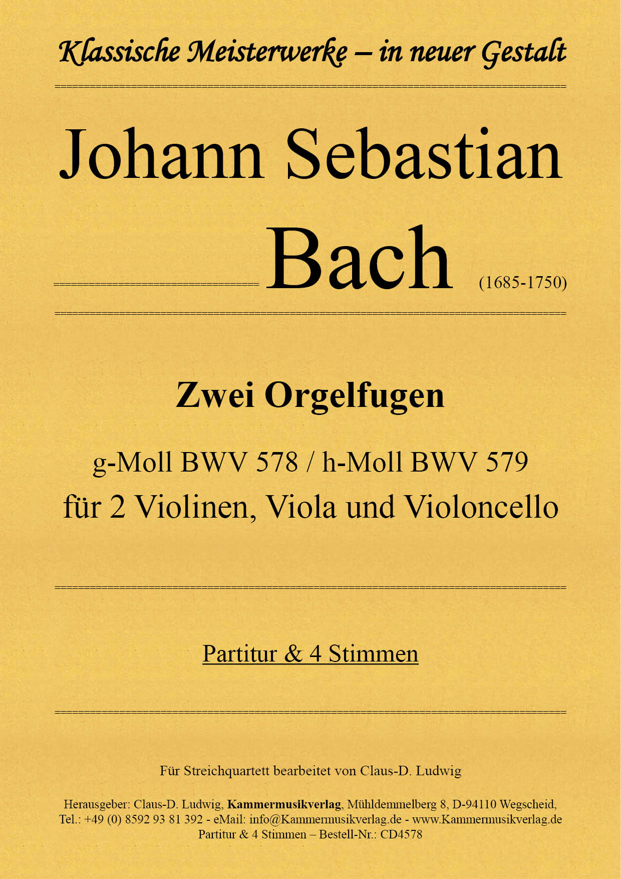 CD4578-Bach-Fugen__Titelgrafik Bach, Johann Sebastian –  Zwei Orgelfugen für Streichquartett