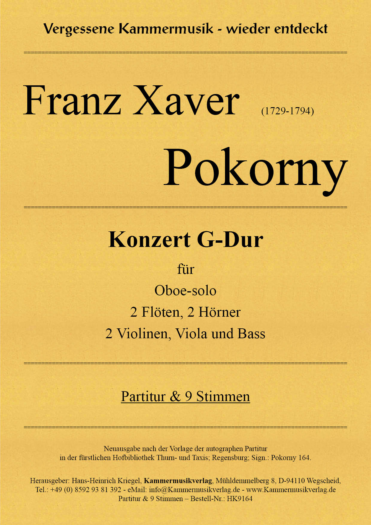 HK9164-Pokorny-G-Dur__Titelgrafik Pokorny, Franz Xaver – Konzert G-Dur