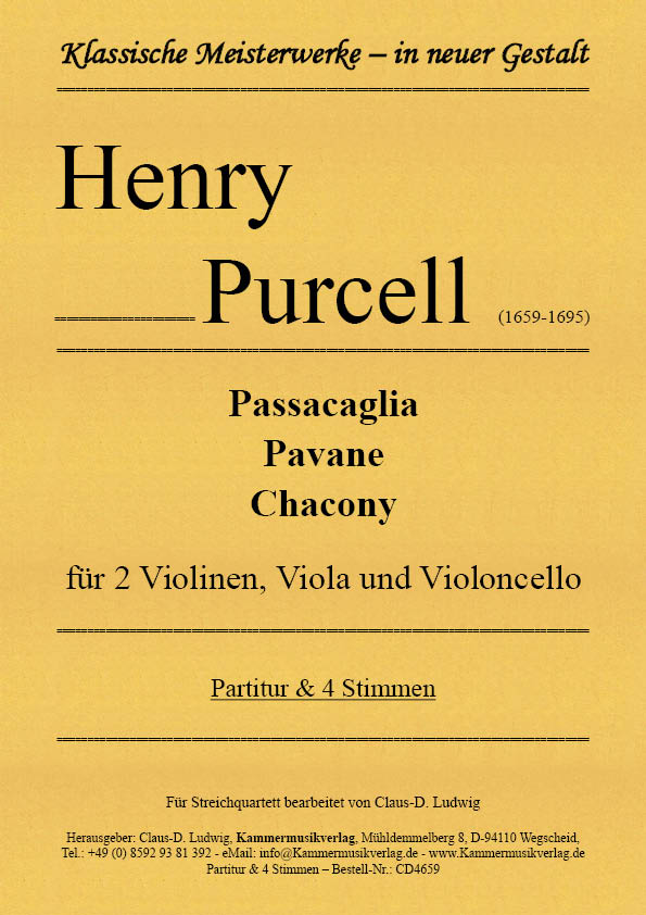 CD4659-Purcell-Passacaglia__Titelgrafik Purcell, Henry –  Passacaglia, Pavane und Chacony für 2 Violinen, Viola und Violoncello