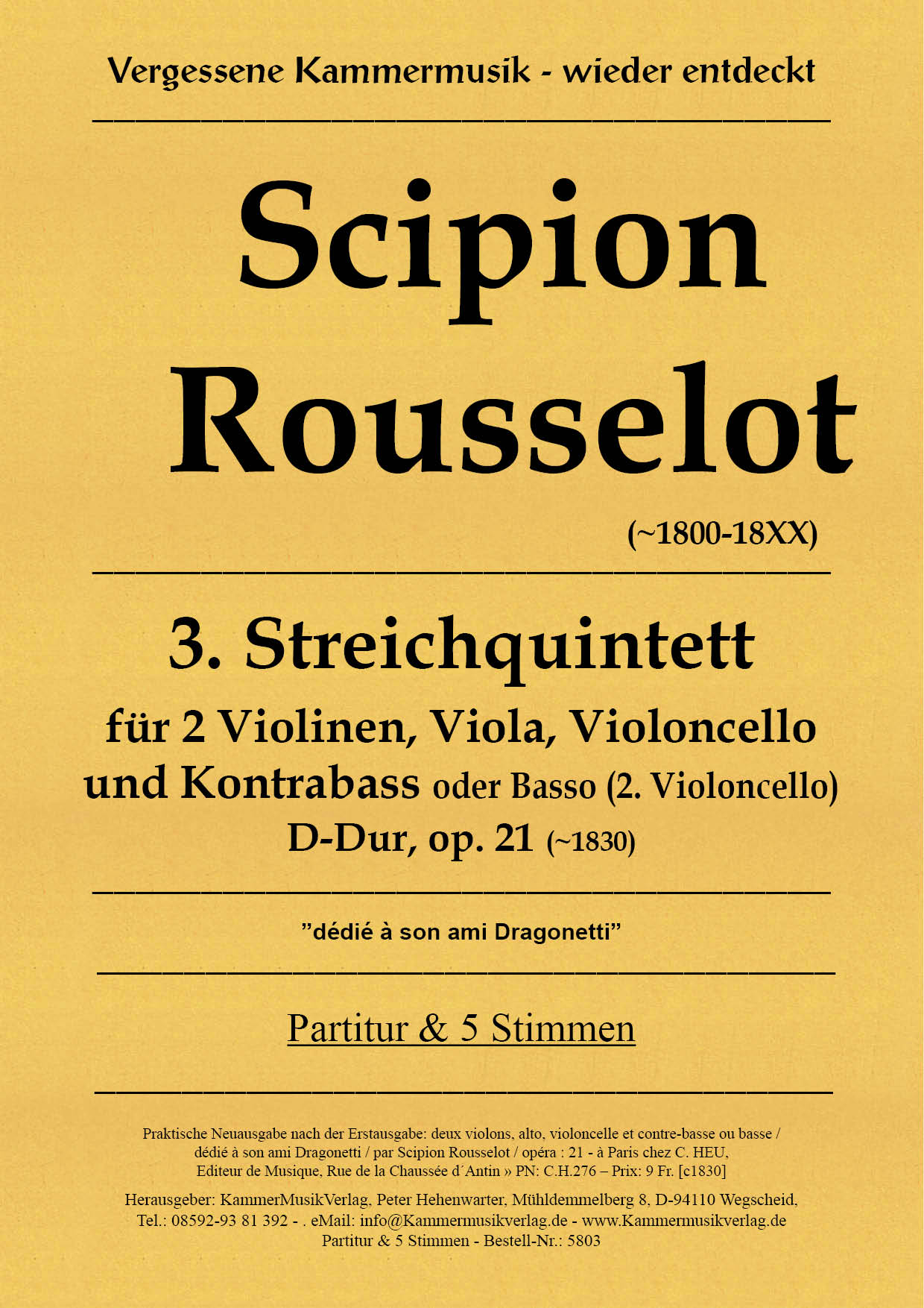5803-Rousselot_op_21__Titelgrafik Rousselot, Scipion - String Quintet No. 3, D major, op.21